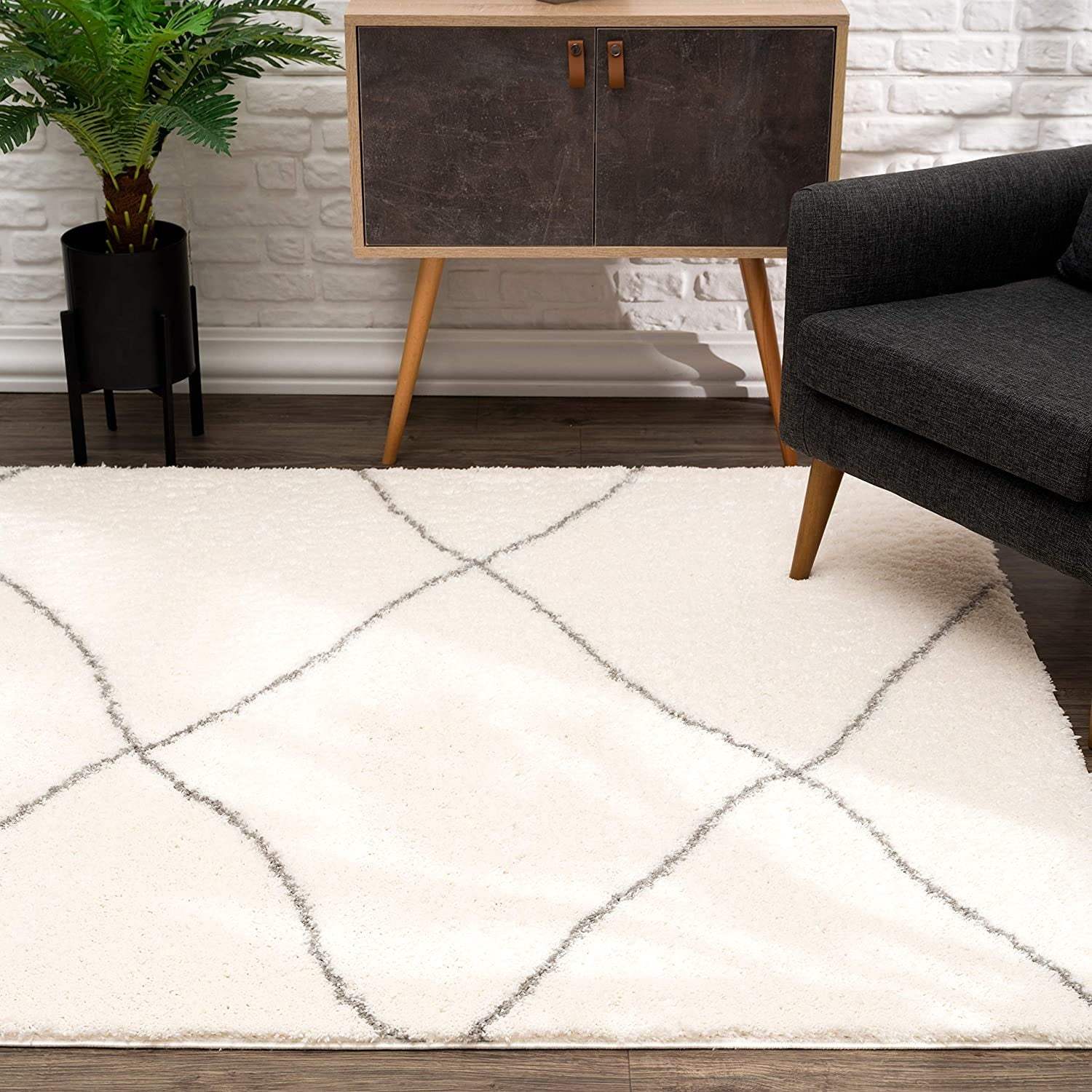 8' X 11' Ivory Modern Uneven Lattice Area Rug - Image 2