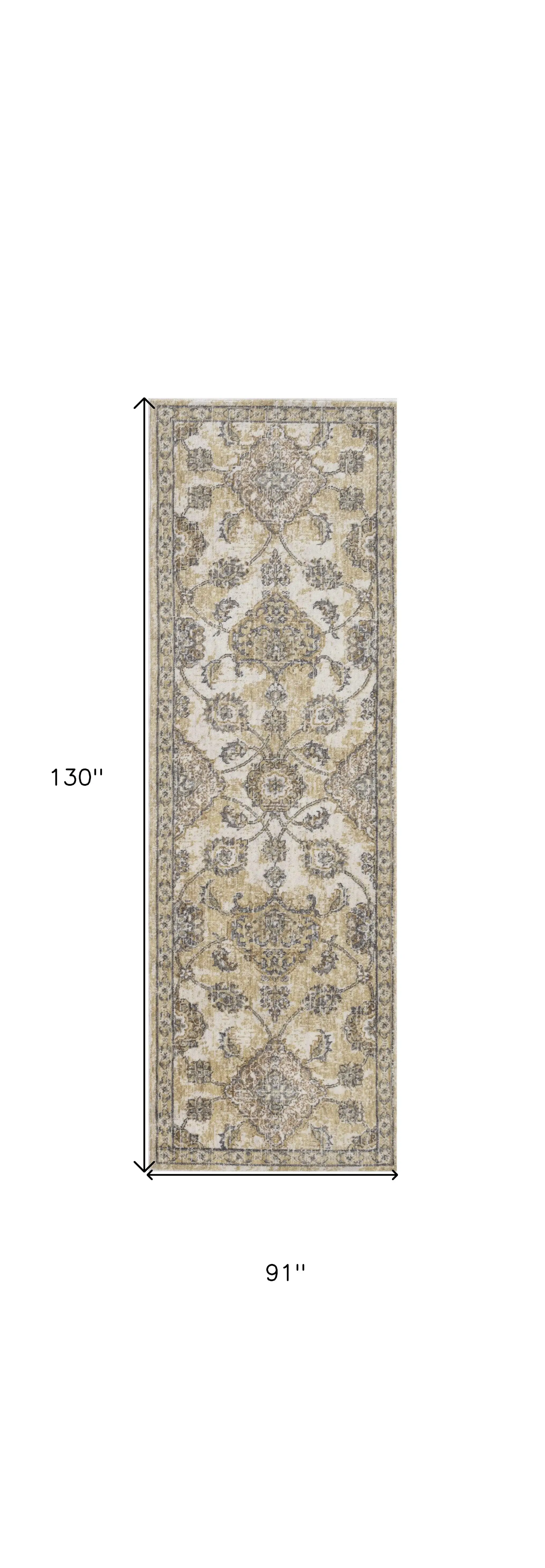 8' X 11' Ivory Sand Machine Woven Bordered Floral Vines Indoor Area Rug - Image 3