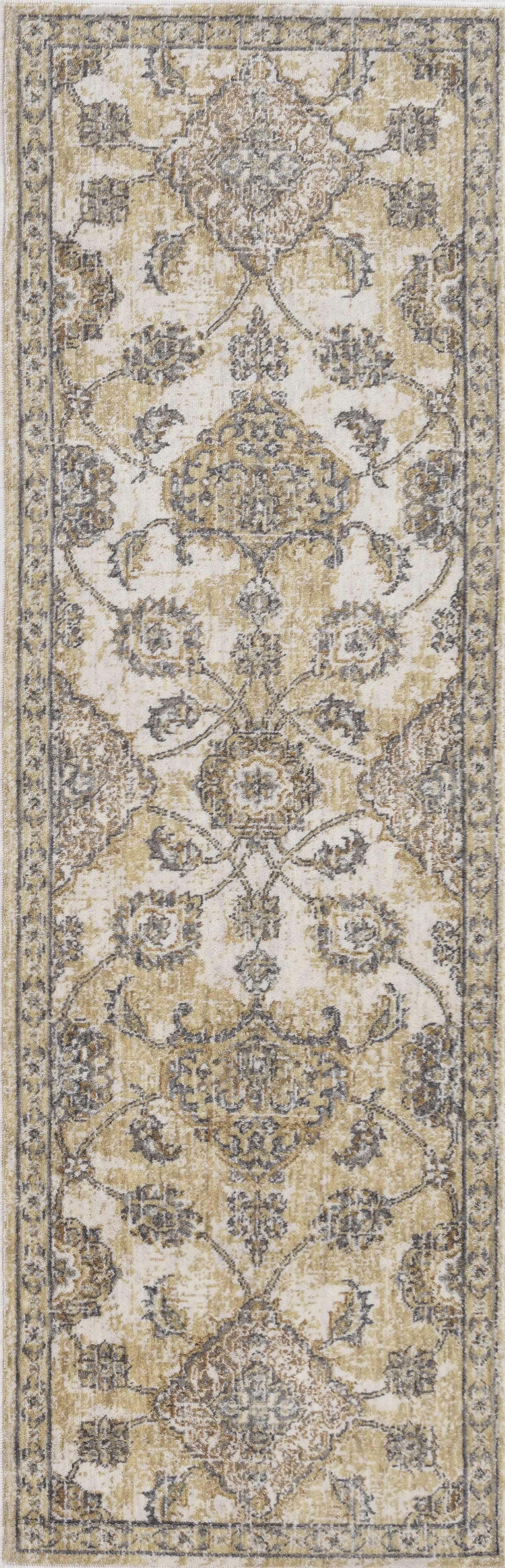 8' X 11' Ivory Sand Machine Woven Bordered Floral Vines Indoor Area Rug - Image 4