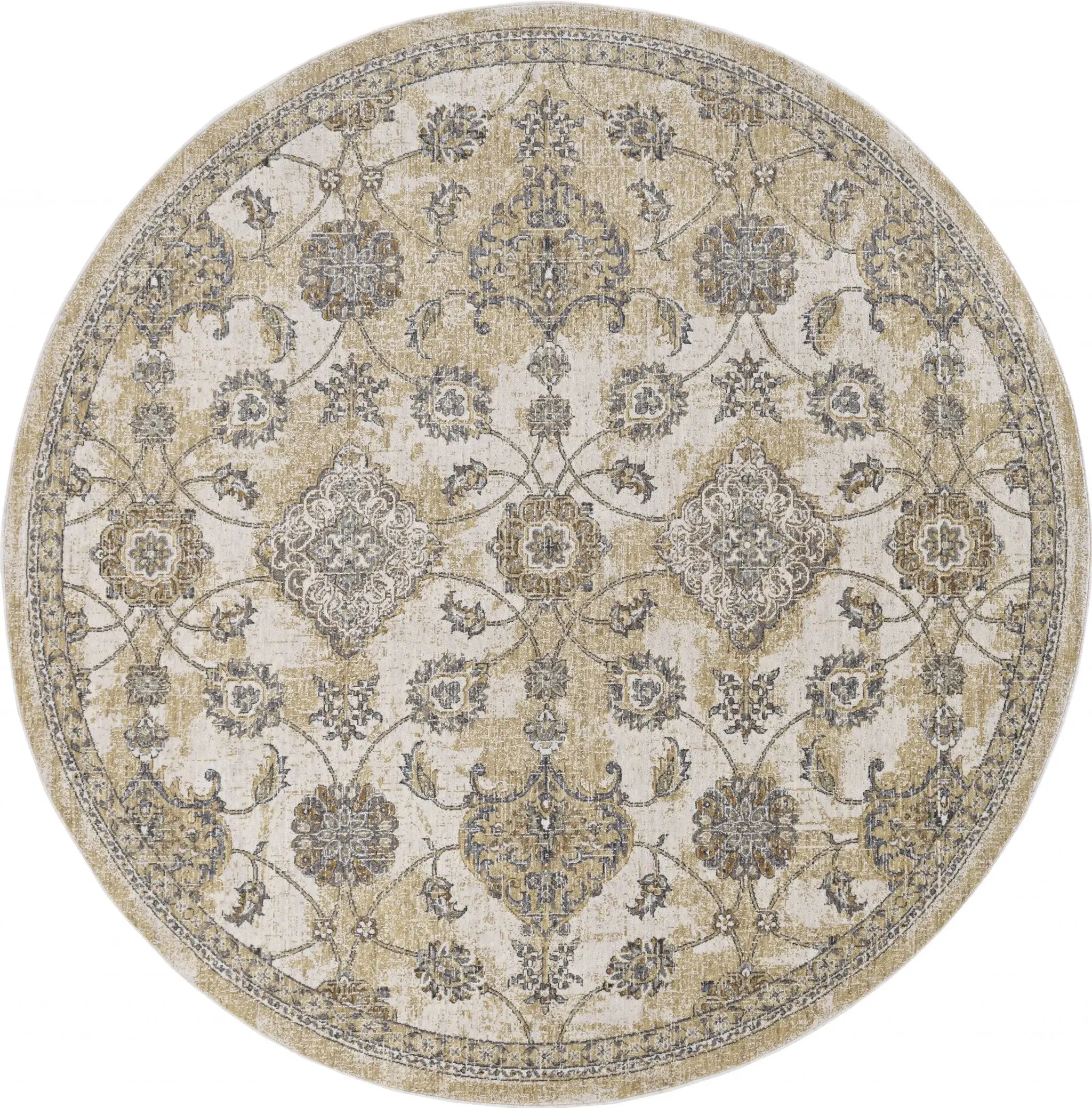 8' X 11' Ivory Sand Machine Woven Bordered Floral Vines Indoor Area Rug - Image 5