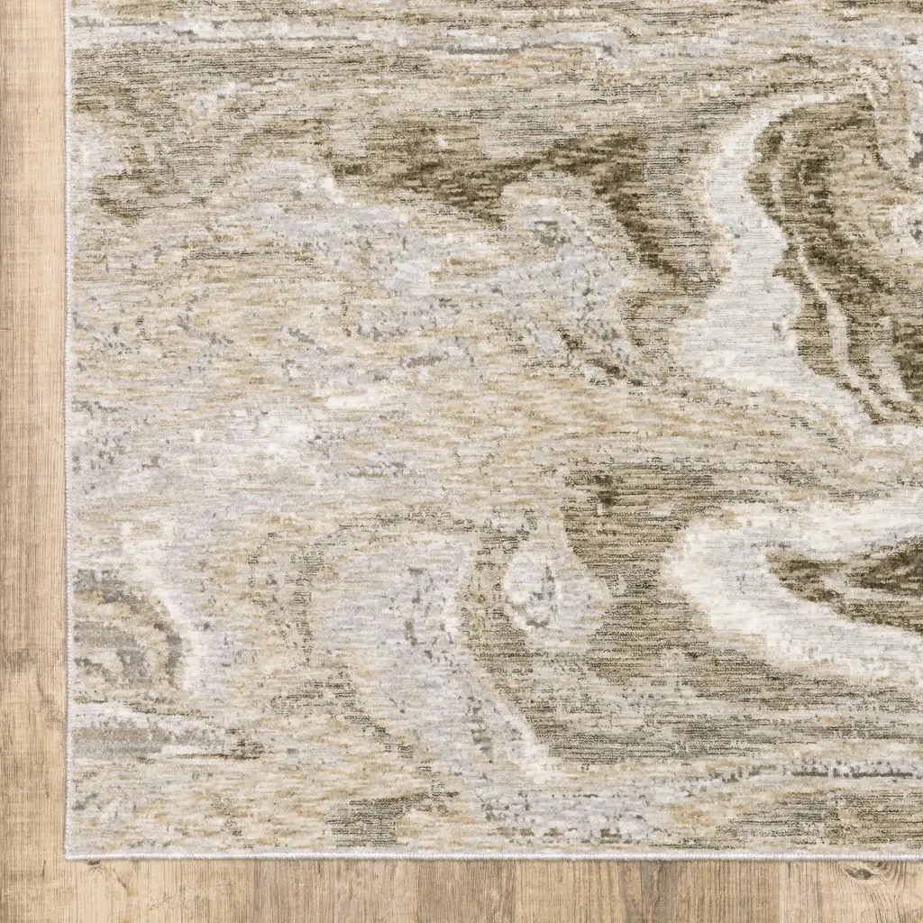 8' X 11' Ivory Tan Beige Grey And Brown Abstract Power Loom Stain Resistant Area Rug - Image 4