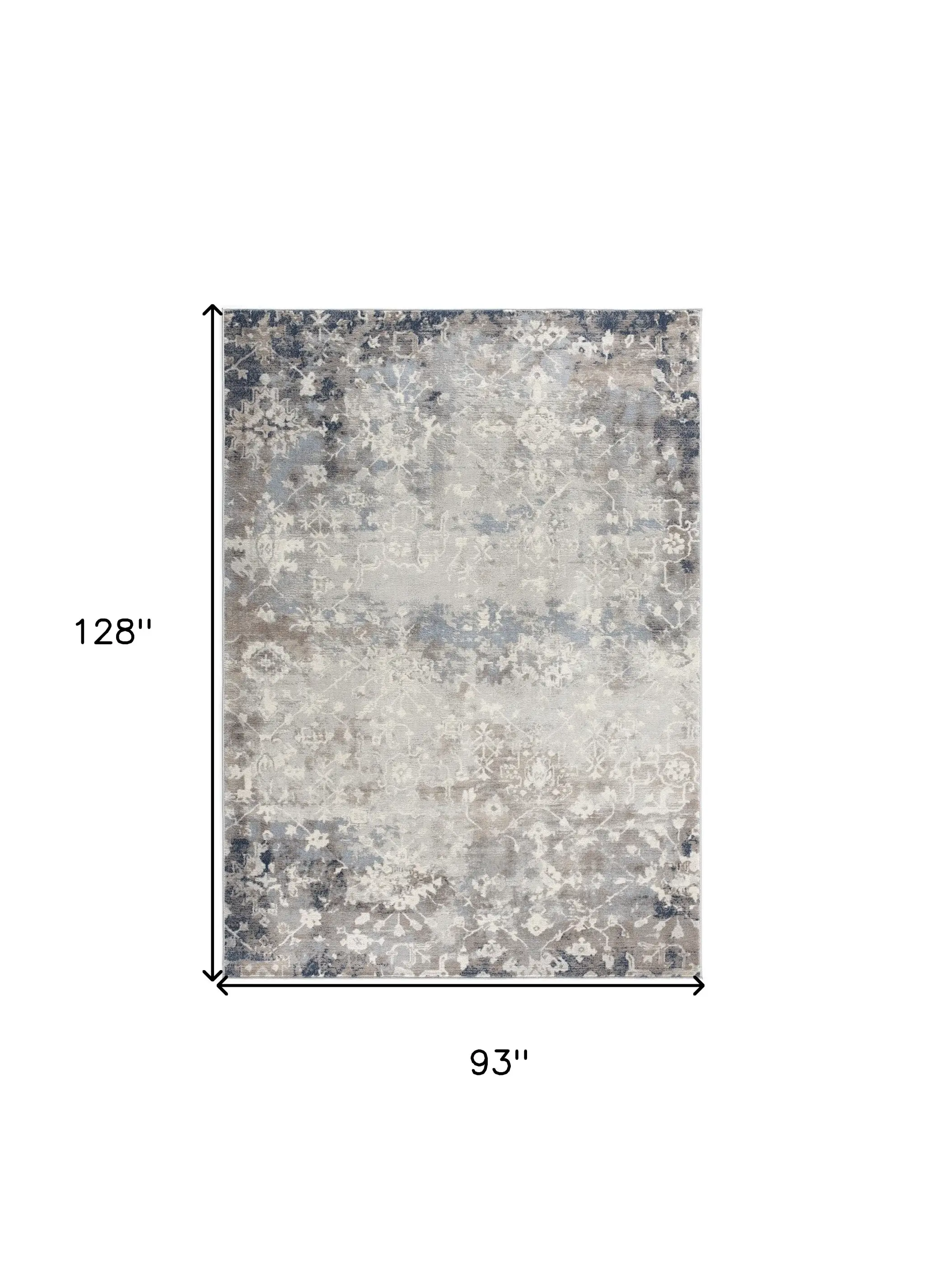 8' X 11' Navy And Beige Distressed Vines Area Rug - Image 3