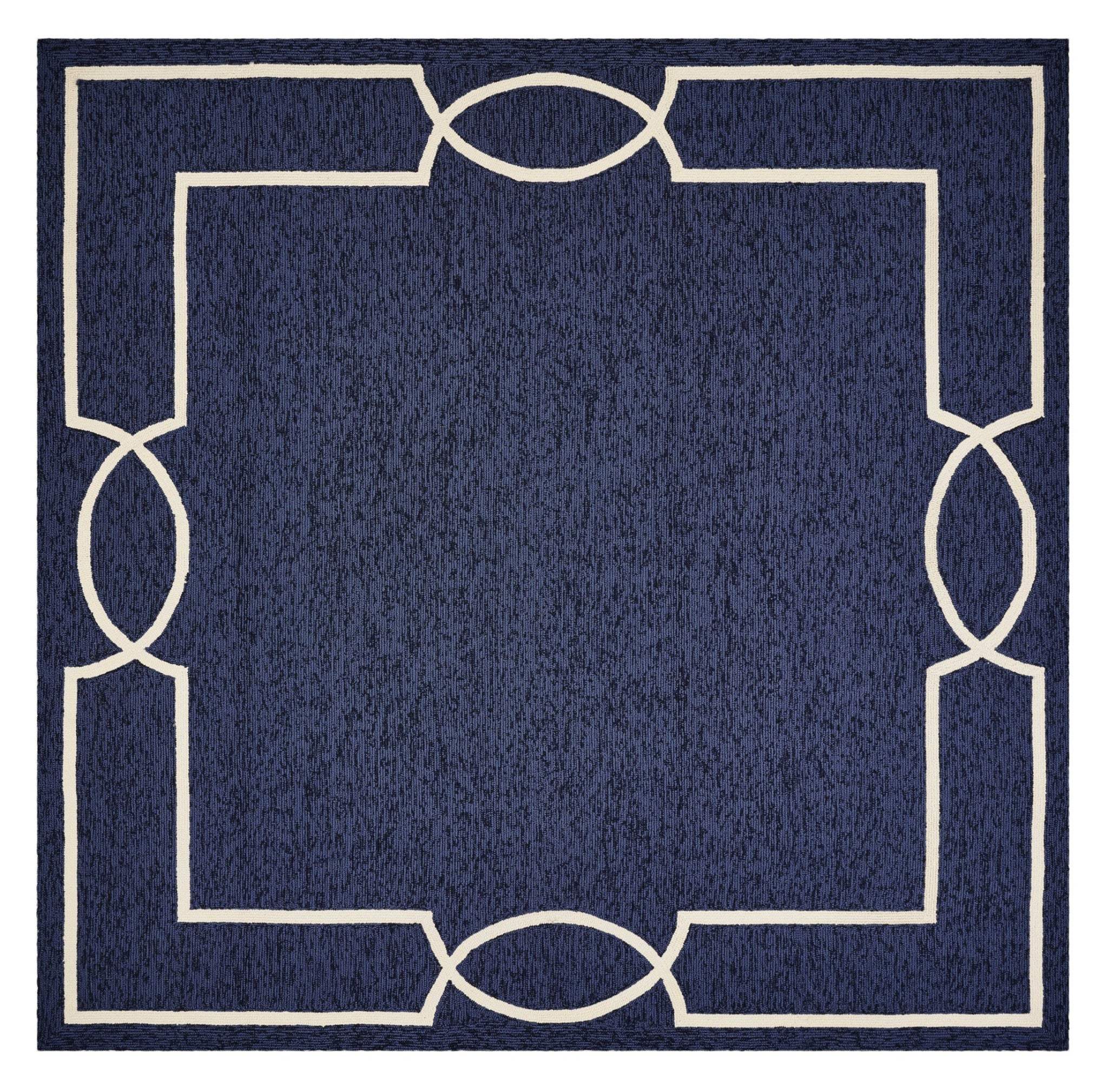 8' X 11' Navy and Ivory Geometric Hand Hooked Area Rug - Image 2