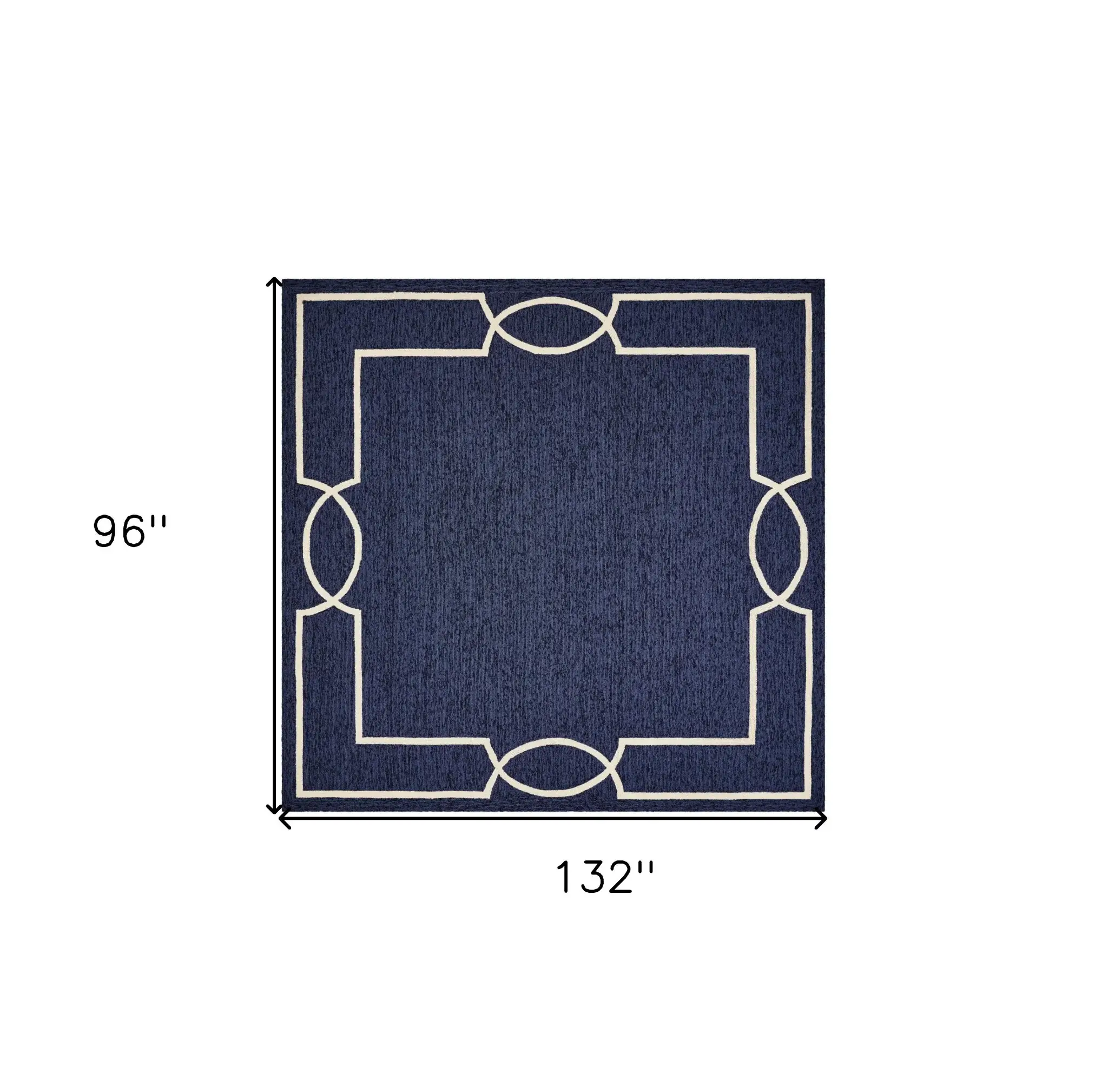 8' X 11' Navy and Ivory Geometric Hand Hooked Area Rug - Image 3
