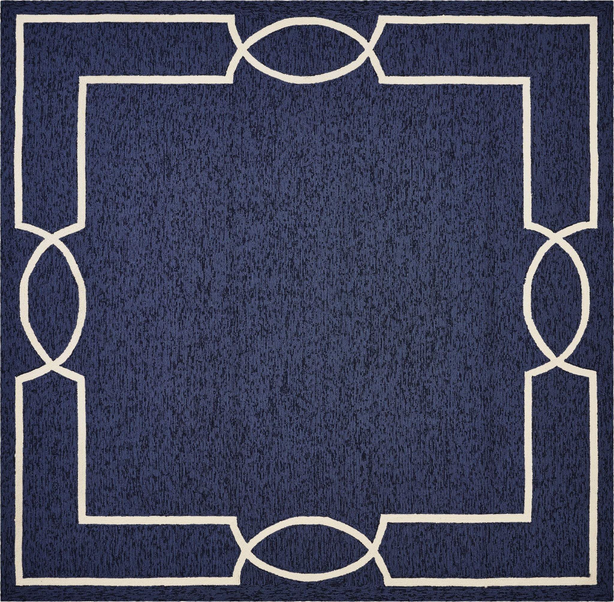8' X 11' Navy and Ivory Geometric Hand Hooked Area Rug - Image 4