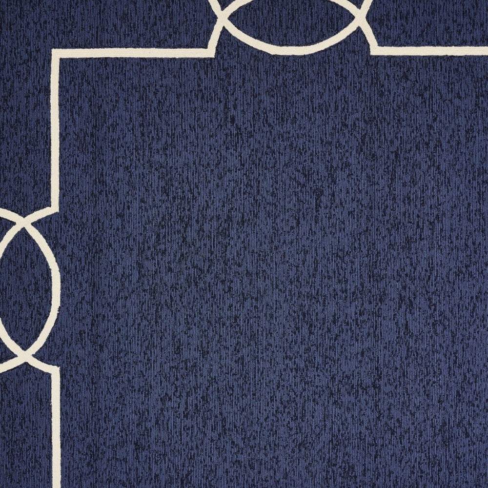 8' X 11' Navy and Ivory Geometric Hand Hooked Area Rug - Image 5