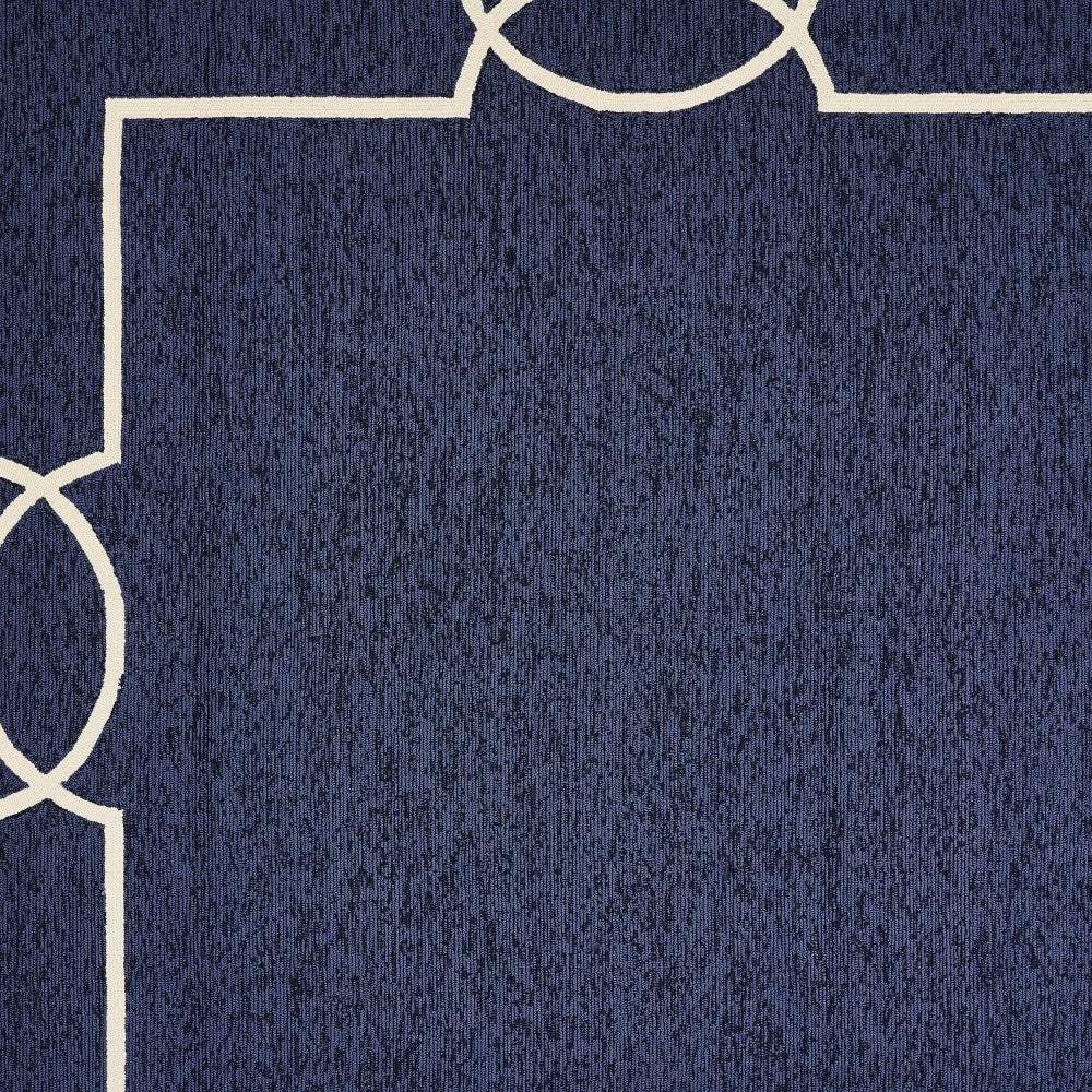 8' X 11' Navy and Ivory Geometric Hand Hooked Area Rug - Image 6