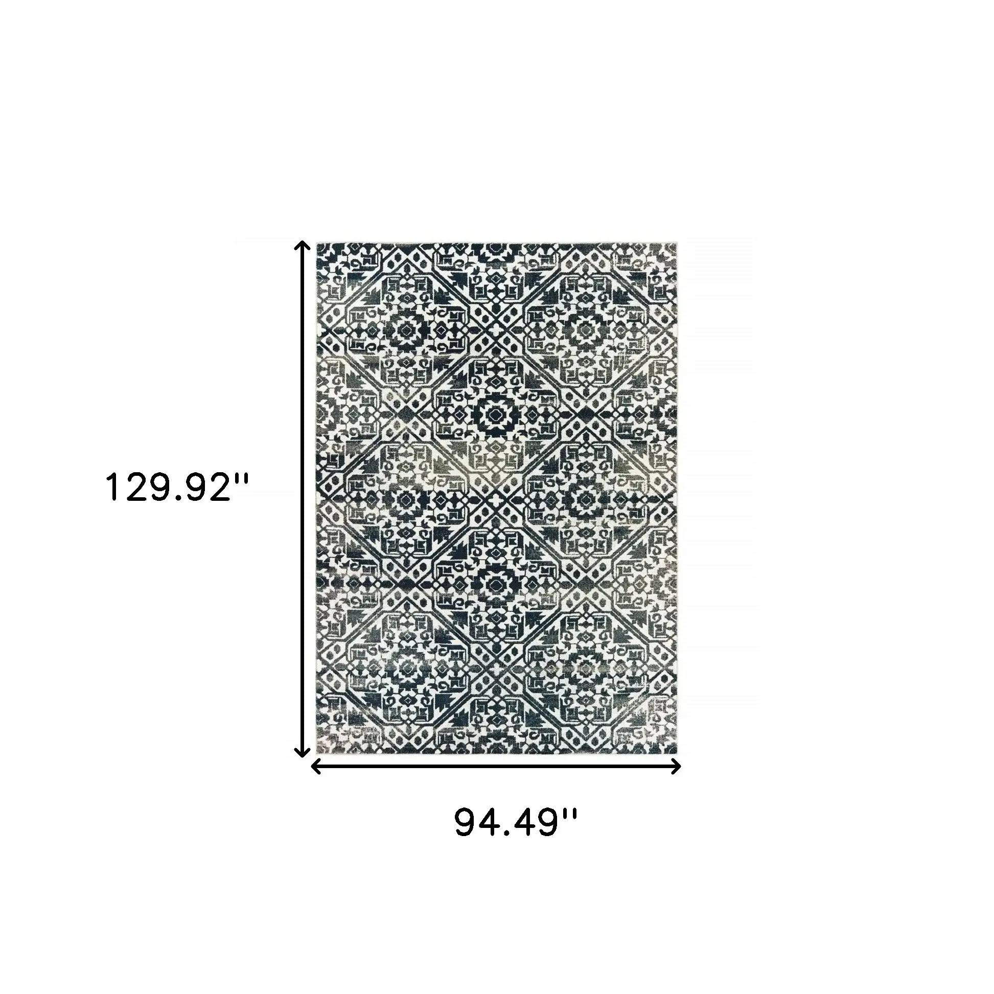 8' X 11' Navy And Ivory Geometric Power Loom Stain Resistant Area Rug - Image 5