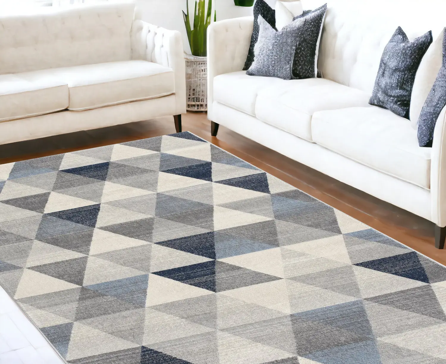 8' X 11' Navy Blue Geometric Diamond Area Rug - Image 2