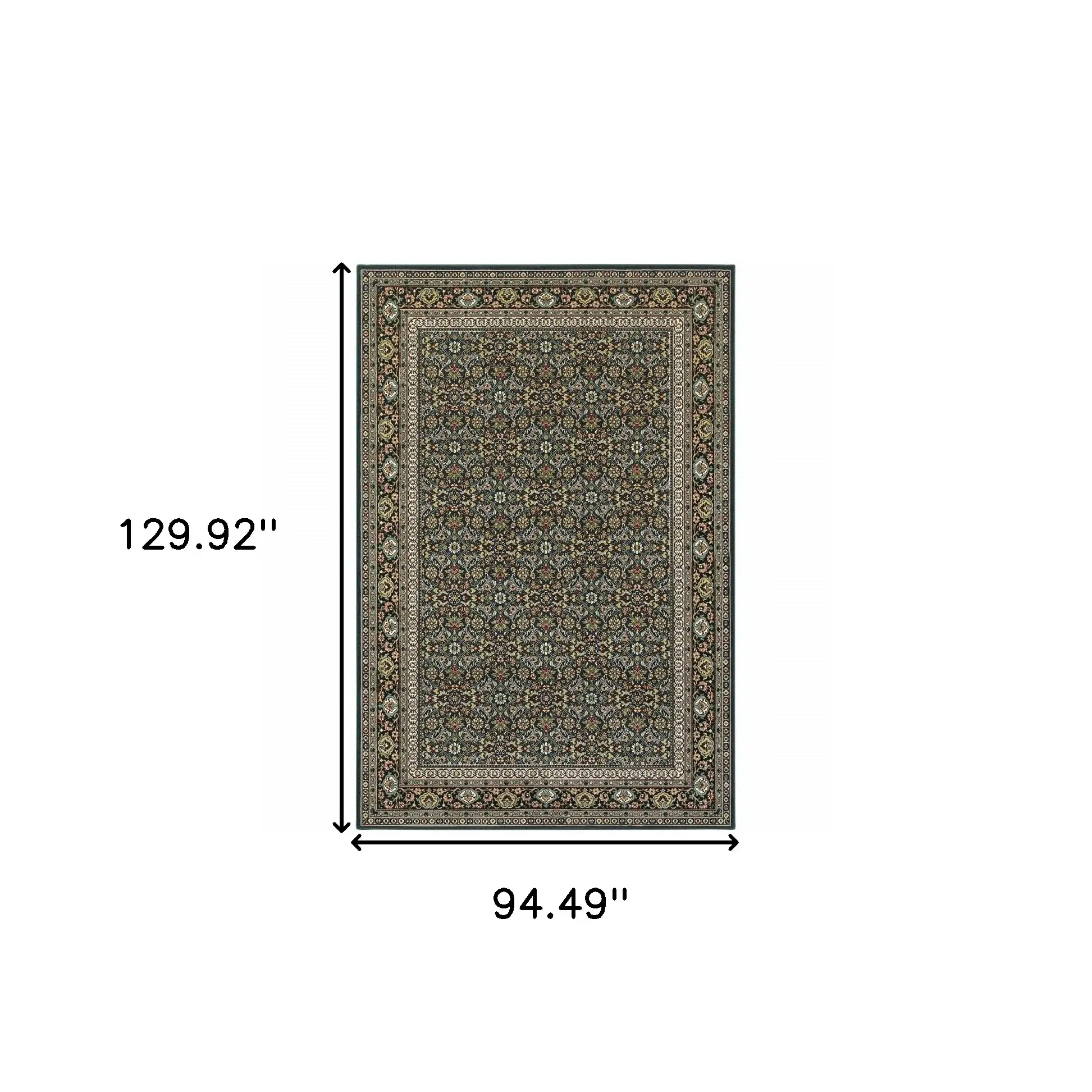 8' X 11' Navy Blue Green Red Ivory And Yellow Oriental Power Loom Stain Resistant Area Rug - Image 3