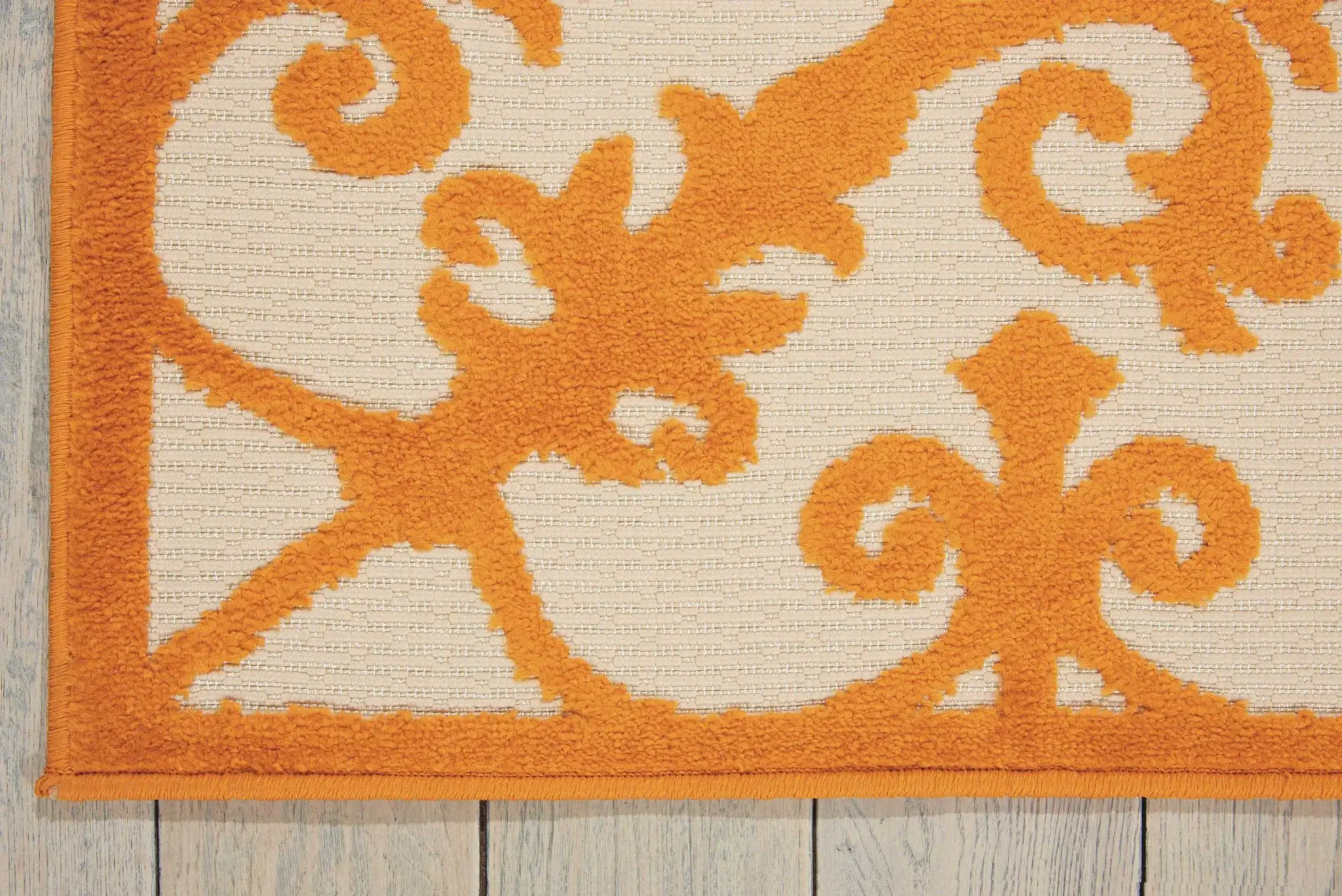 8' X 11' Orange And Ivory Damask Indoor Outdoor Area Rug - Image 3