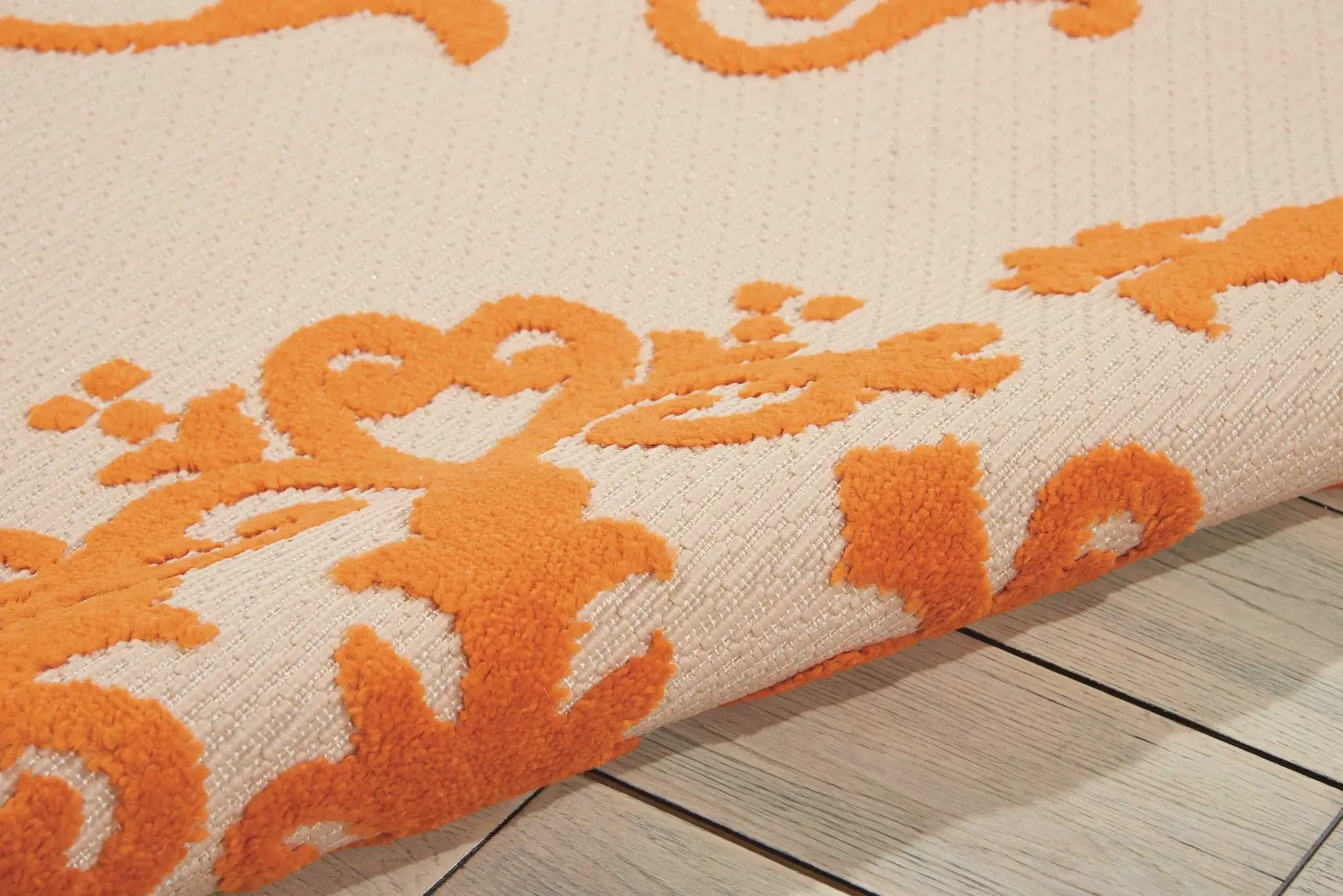 8' X 11' Orange And Ivory Damask Indoor Outdoor Area Rug - Image 4