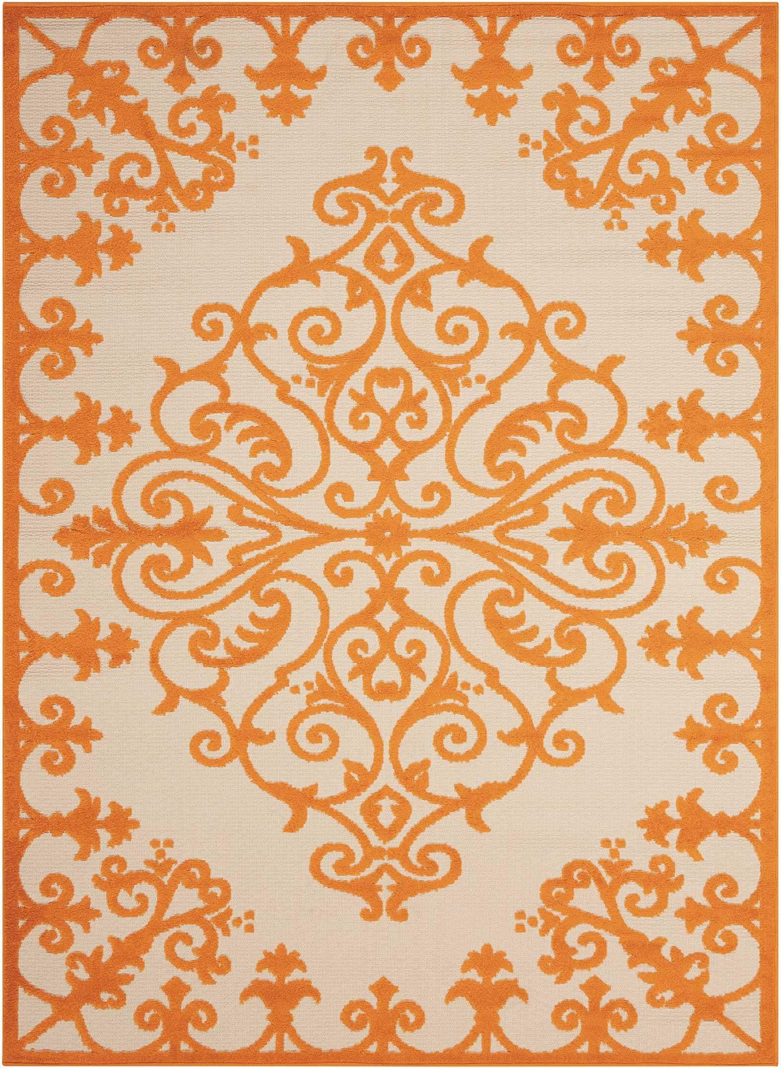 8' X 11' Orange And Ivory Damask Indoor Outdoor Area Rug - Image 7