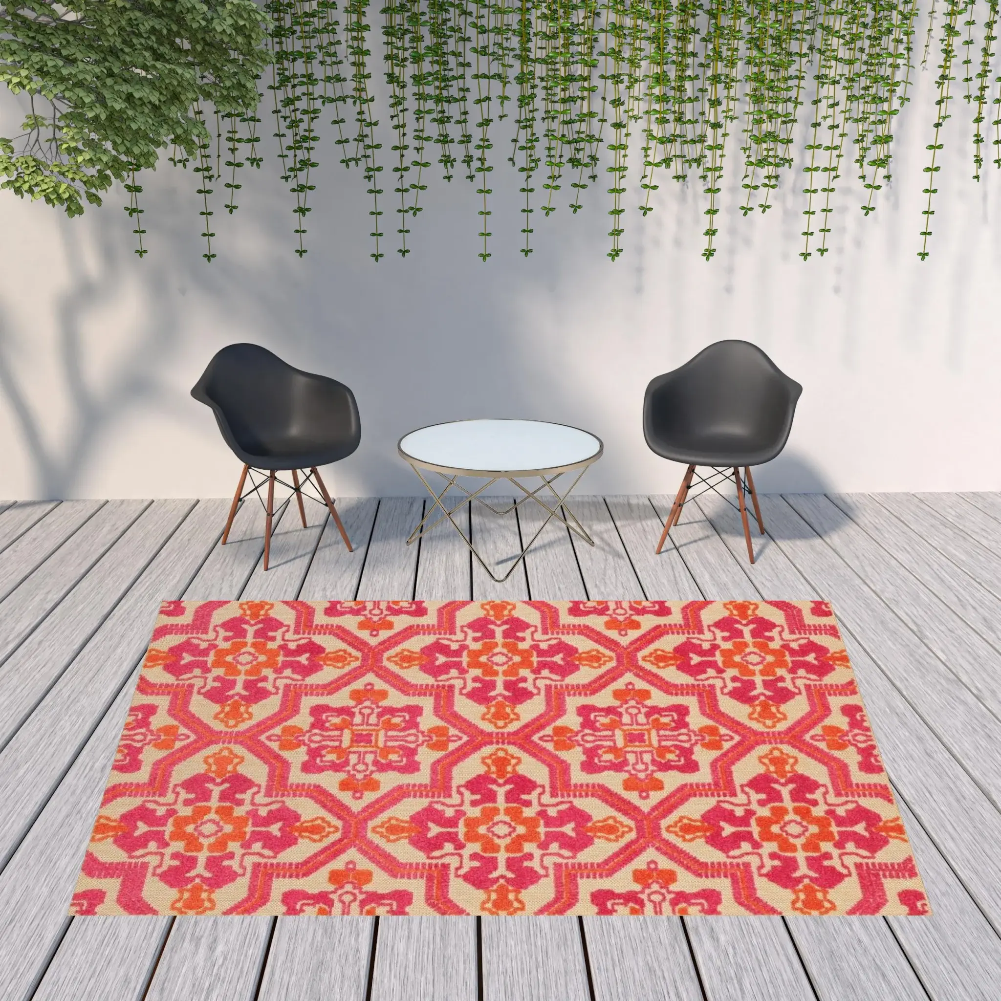 8' X 11' Pink and Orange Moroccan Indoor Outdoor Area Rug - Image 2