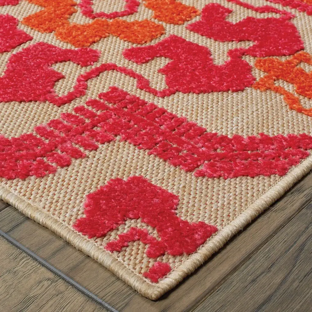 8' X 11' Pink and Orange Moroccan Indoor Outdoor Area Rug - Image 3