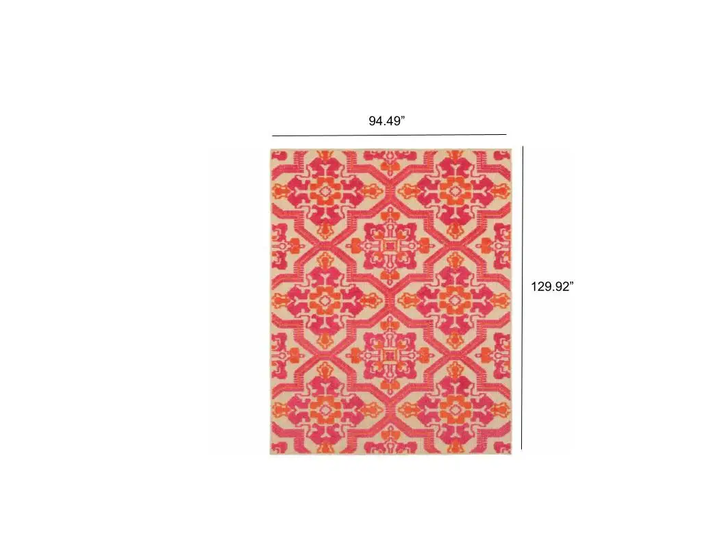 8' X 11' Pink and Orange Moroccan Indoor Outdoor Area Rug - Image 5