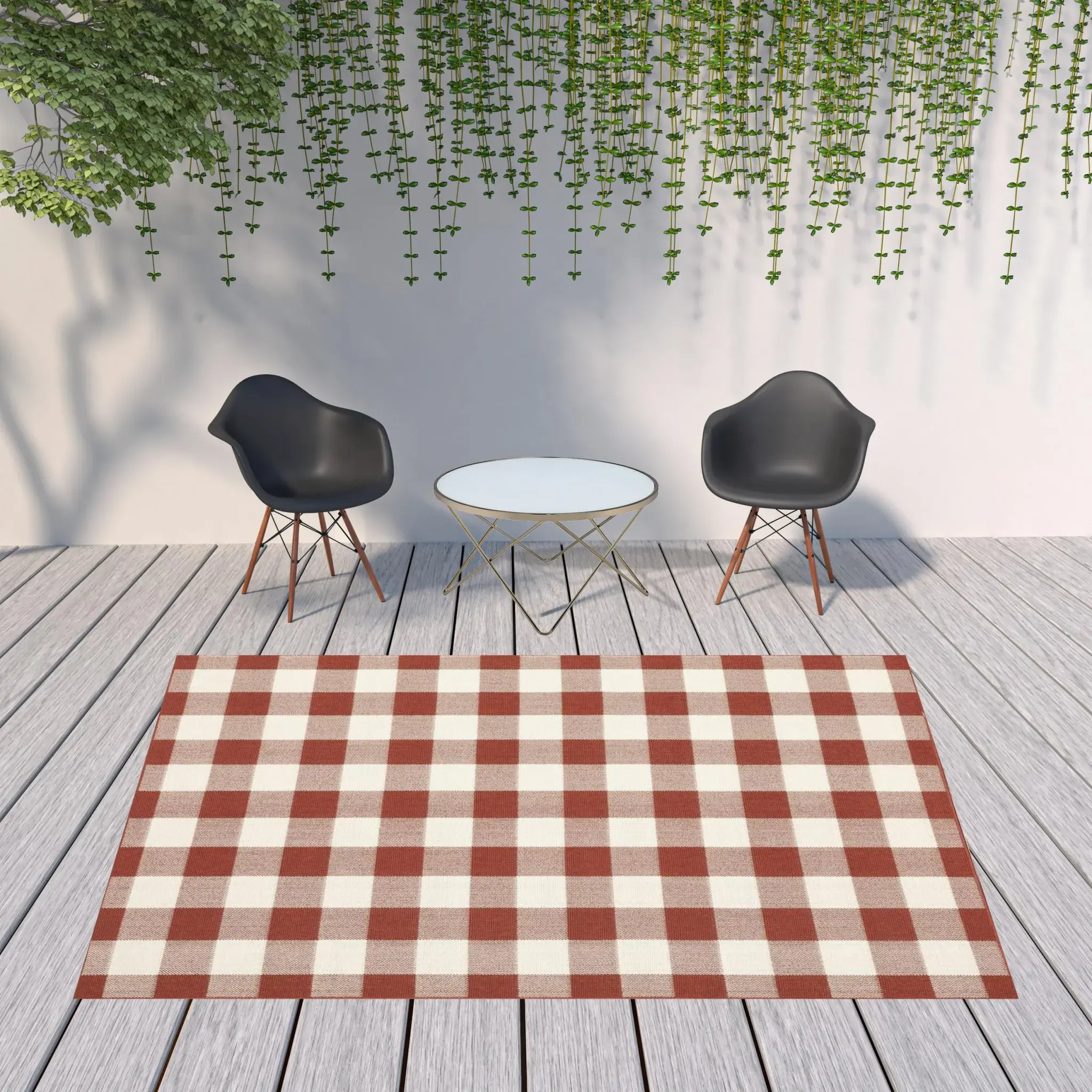 8' X 11' Red and Ivory Geometric Stain Resistant Indoor Outdoor Area Rug - Image 2