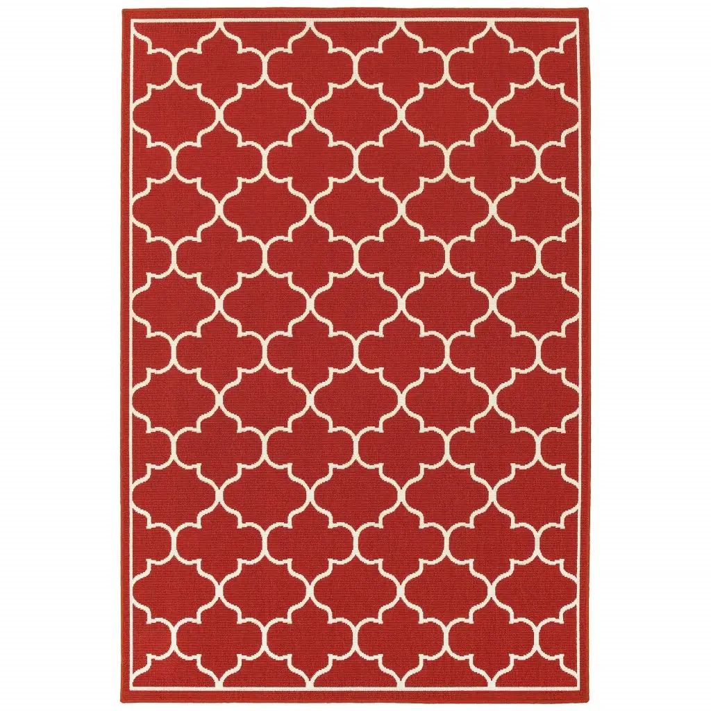 8' X 11' Red and Ivory Indoor Outdoor Area Rug - Image 3