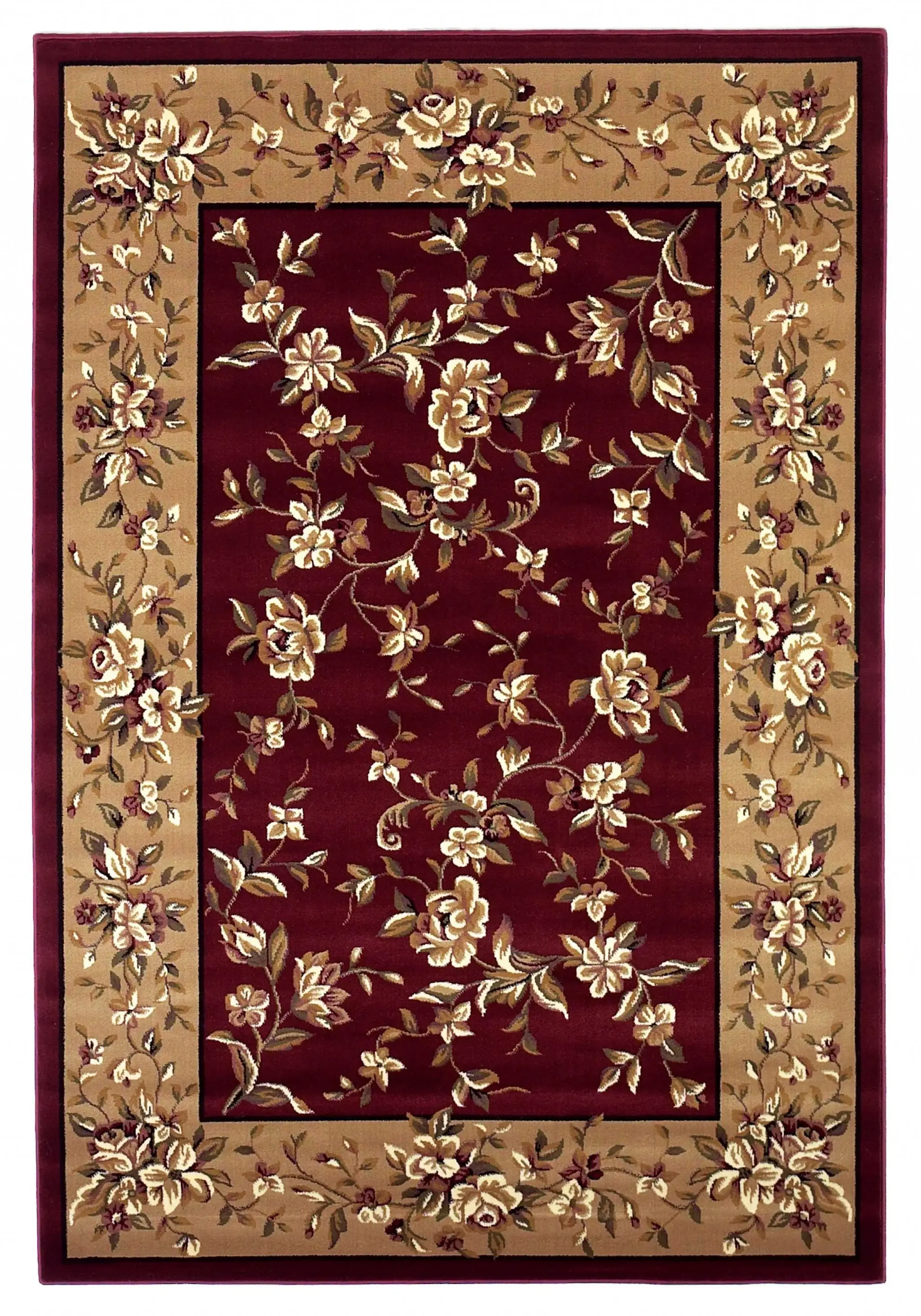 8' X 11' Red Beige Machine Woven Floral Traditional Indoor Area Rug - Image 2
