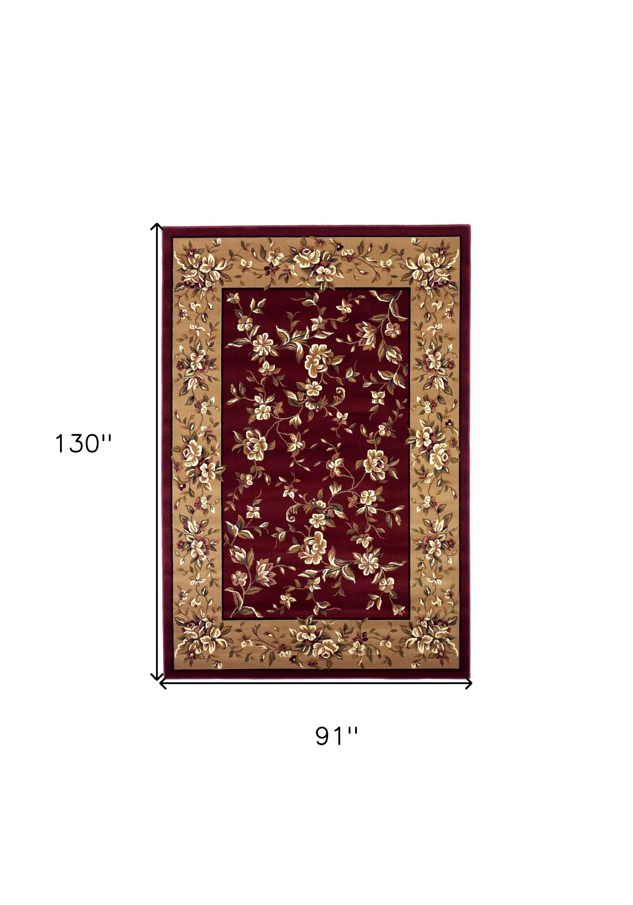 8' X 11' Red Beige Machine Woven Floral Traditional Indoor Area Rug - Image 3