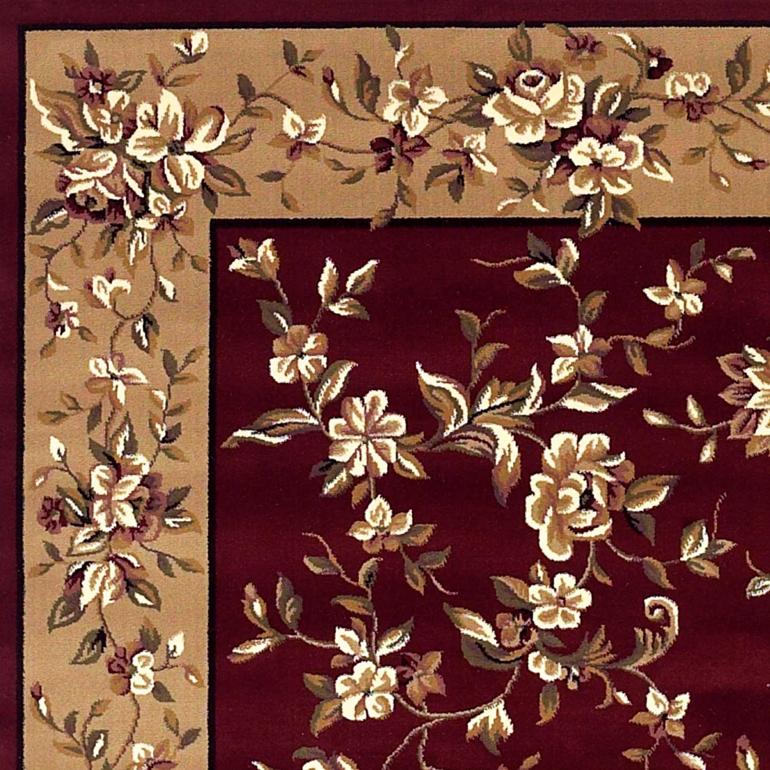 8' X 11' Red Beige Machine Woven Floral Traditional Indoor Area Rug - Image 4