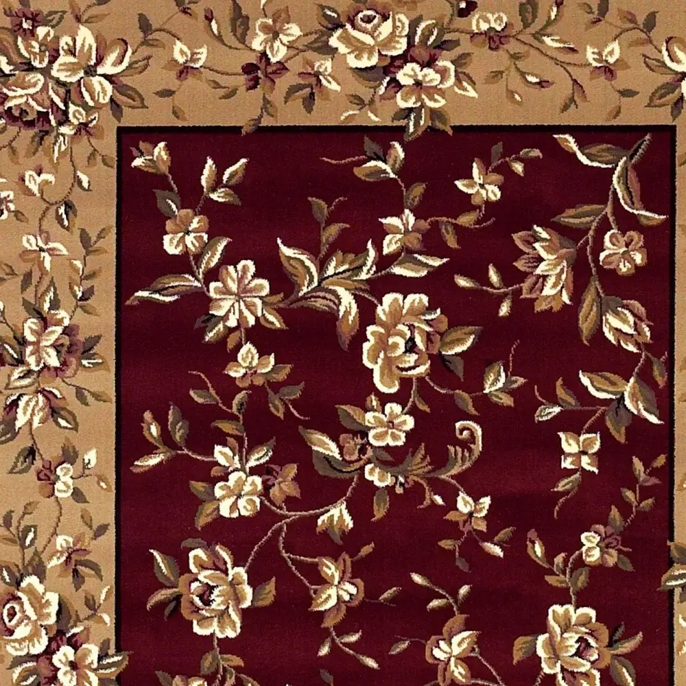 8' X 11' Red Beige Machine Woven Floral Traditional Indoor Area Rug - Image 7