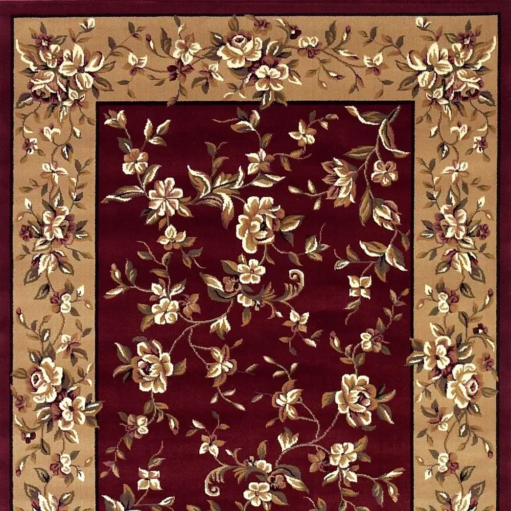 8' X 11' Red Beige Machine Woven Floral Traditional Indoor Area Rug - Image 8