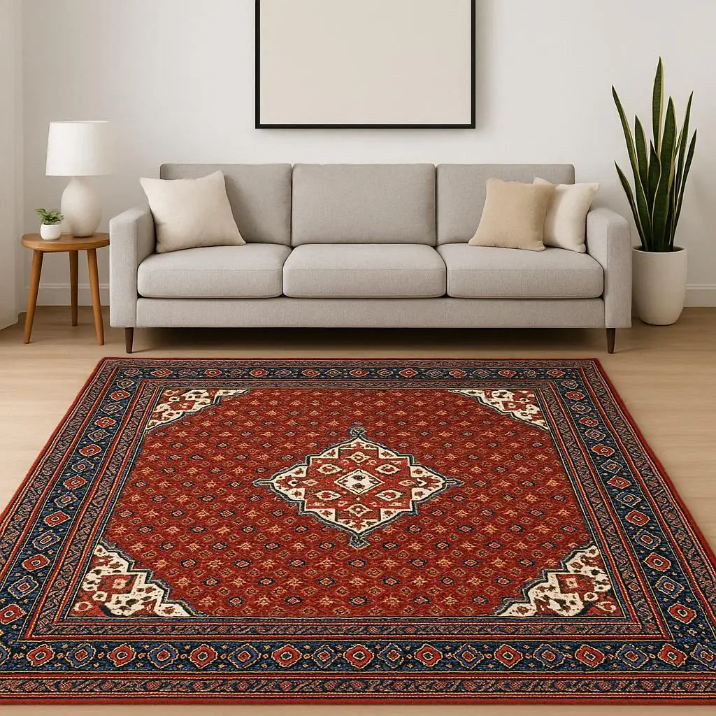 8' X 11' Red Blue Ivory And Orange Oriental Power Loom Stain Resistant Area Rug With Fringe - Image 2