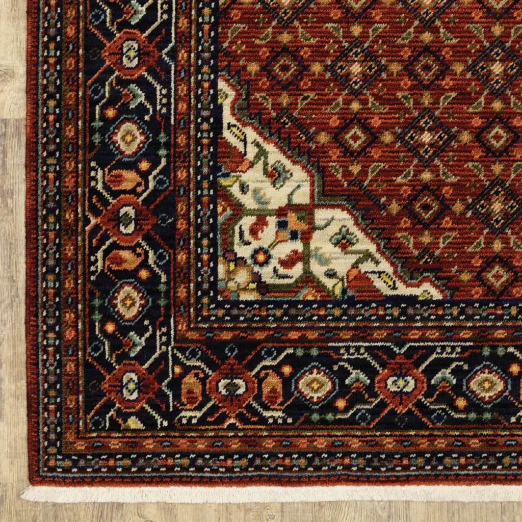 8' X 11' Red Blue Ivory And Orange Oriental Power Loom Stain Resistant Area Rug With Fringe - Image 3