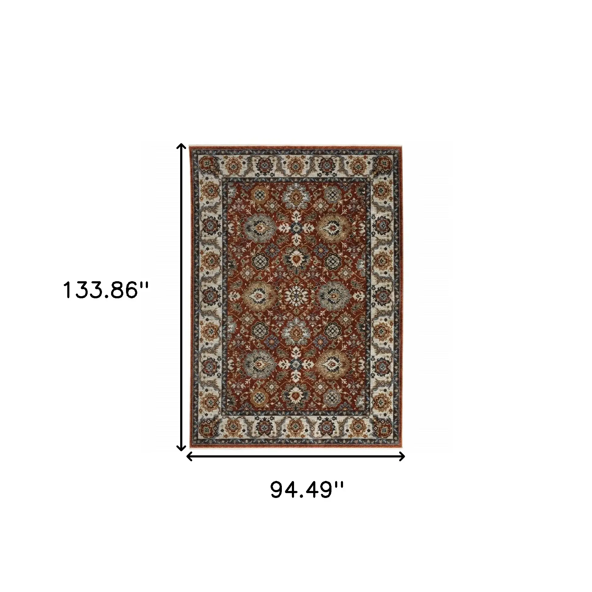 8' X 11' Red Blue Ivory Gold And Navy Oriental Power Loom Stain Resistant Area Rug With Fringe - Image 3