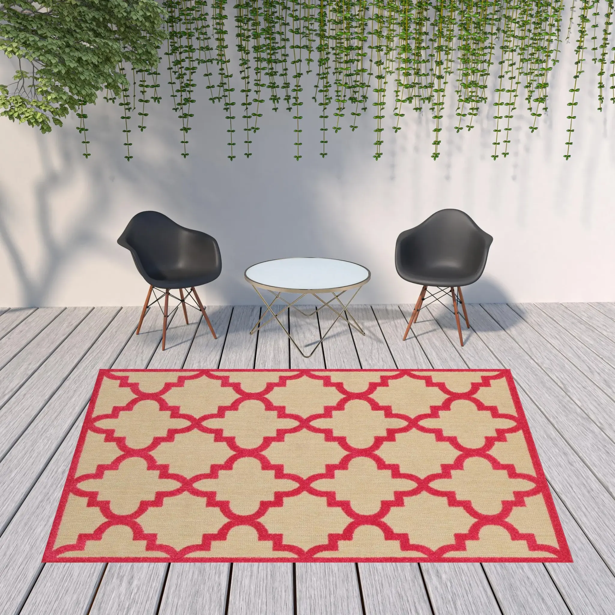 8' X 11' Red Geometric Stain Resistant Indoor Outdoor Area Rug - Image 2