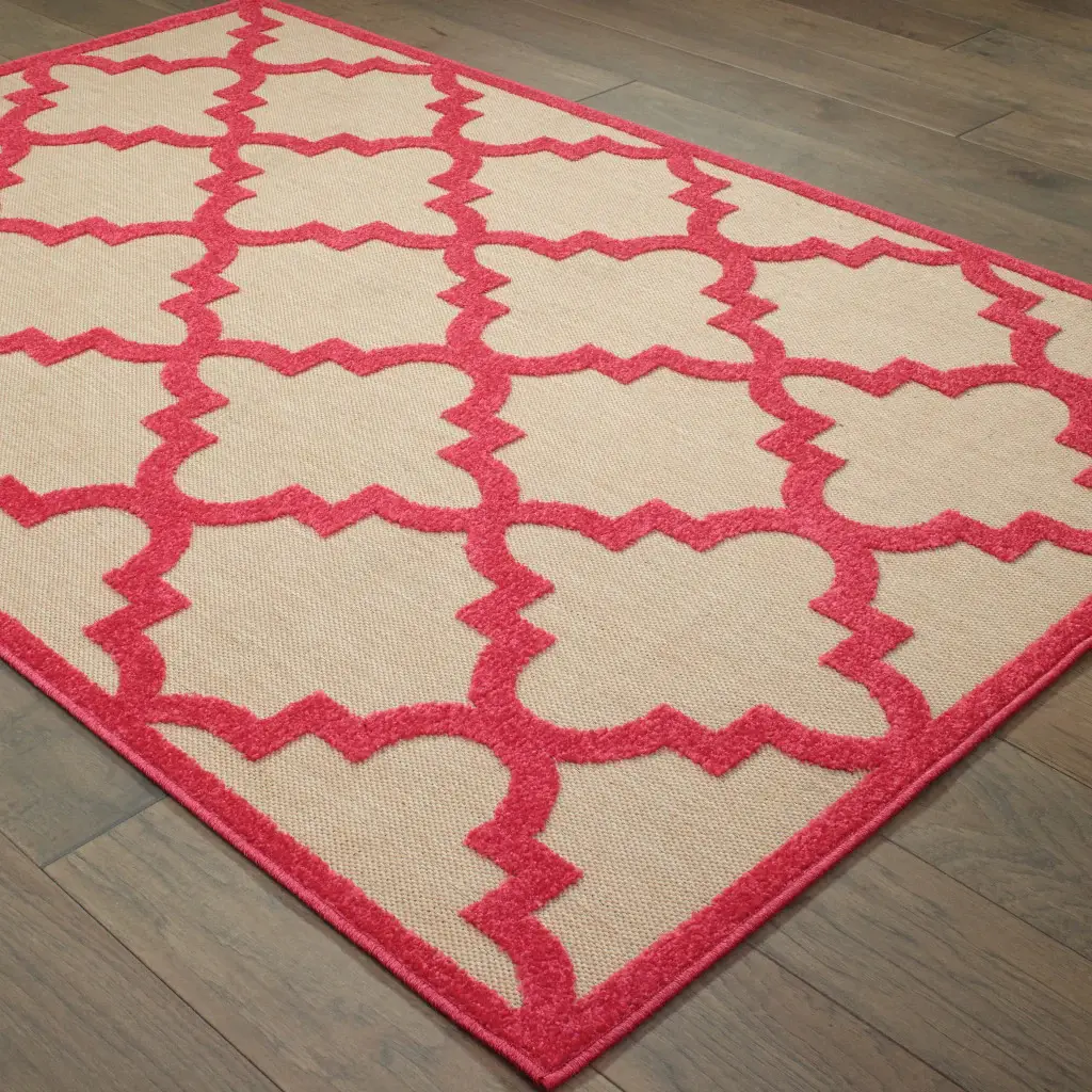 8' X 11' Red Geometric Stain Resistant Indoor Outdoor Area Rug - Image 4