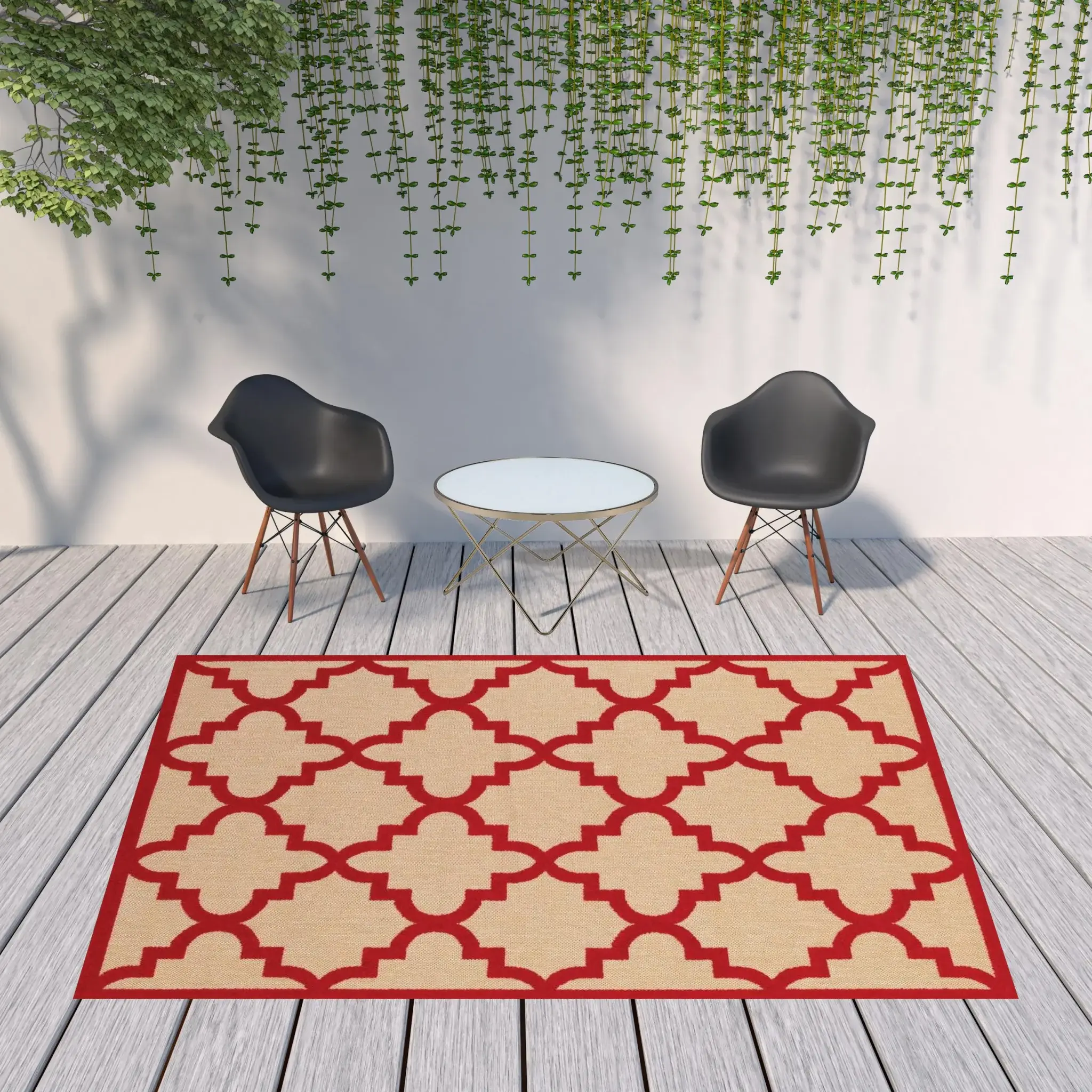 8' X 11' Red Geometric Stain Resistant Indoor Outdoor Area Rug - Image 2