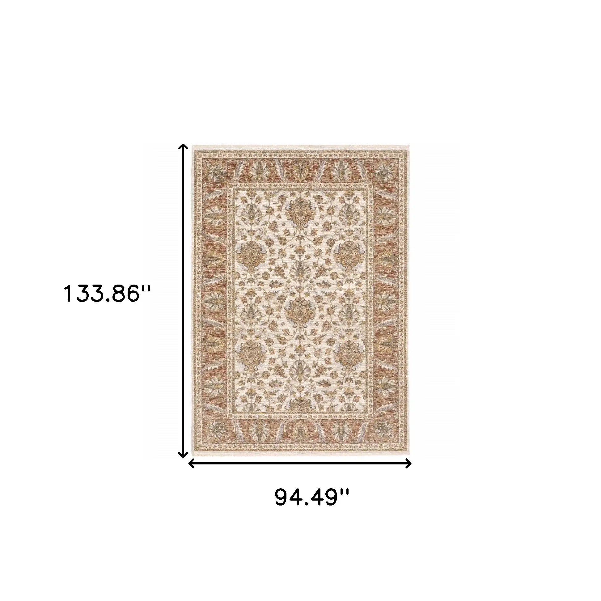8' X 11' Rust And Ivory Oriental Power Loom Stain Resistant Area Rug With Fringe - Image 3