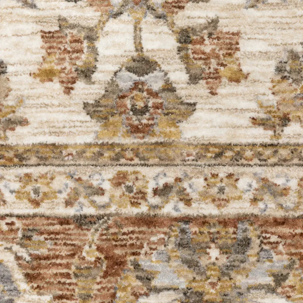 8' X 11' Rust And Ivory Oriental Power Loom Stain Resistant Area Rug With Fringe - Image 4