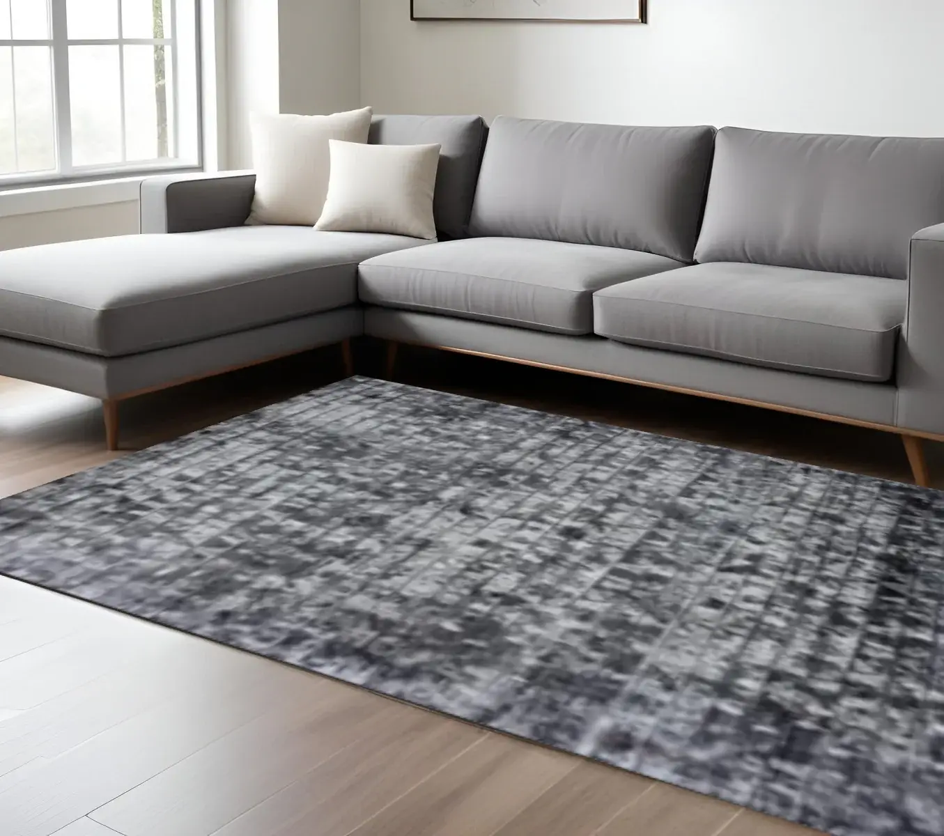 8' X 11' Silver And Charcoal Striped Hand Loomed Area Rug