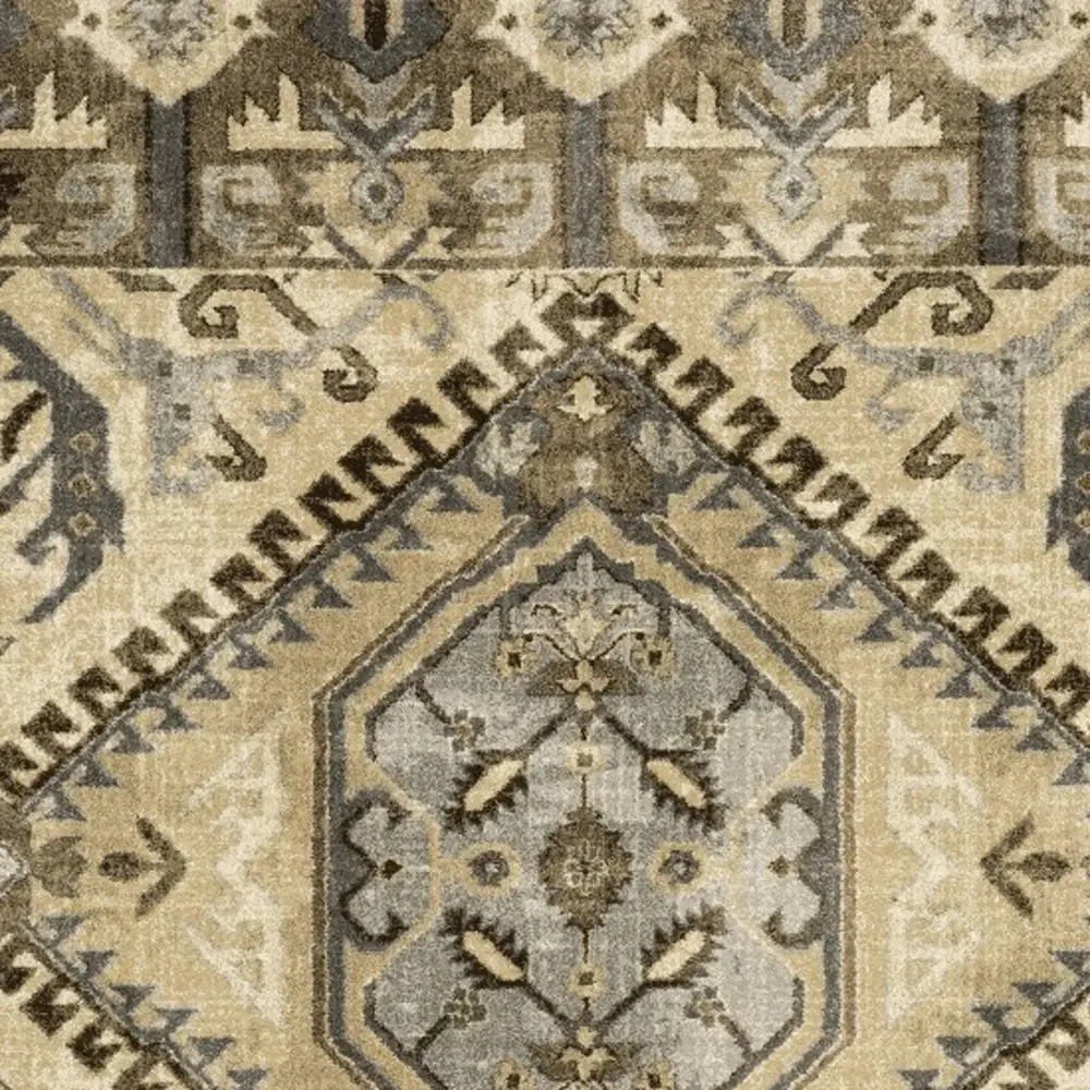 8' X 11' Tan And Gold Central Medallion Indoor Area Rug - Image 2