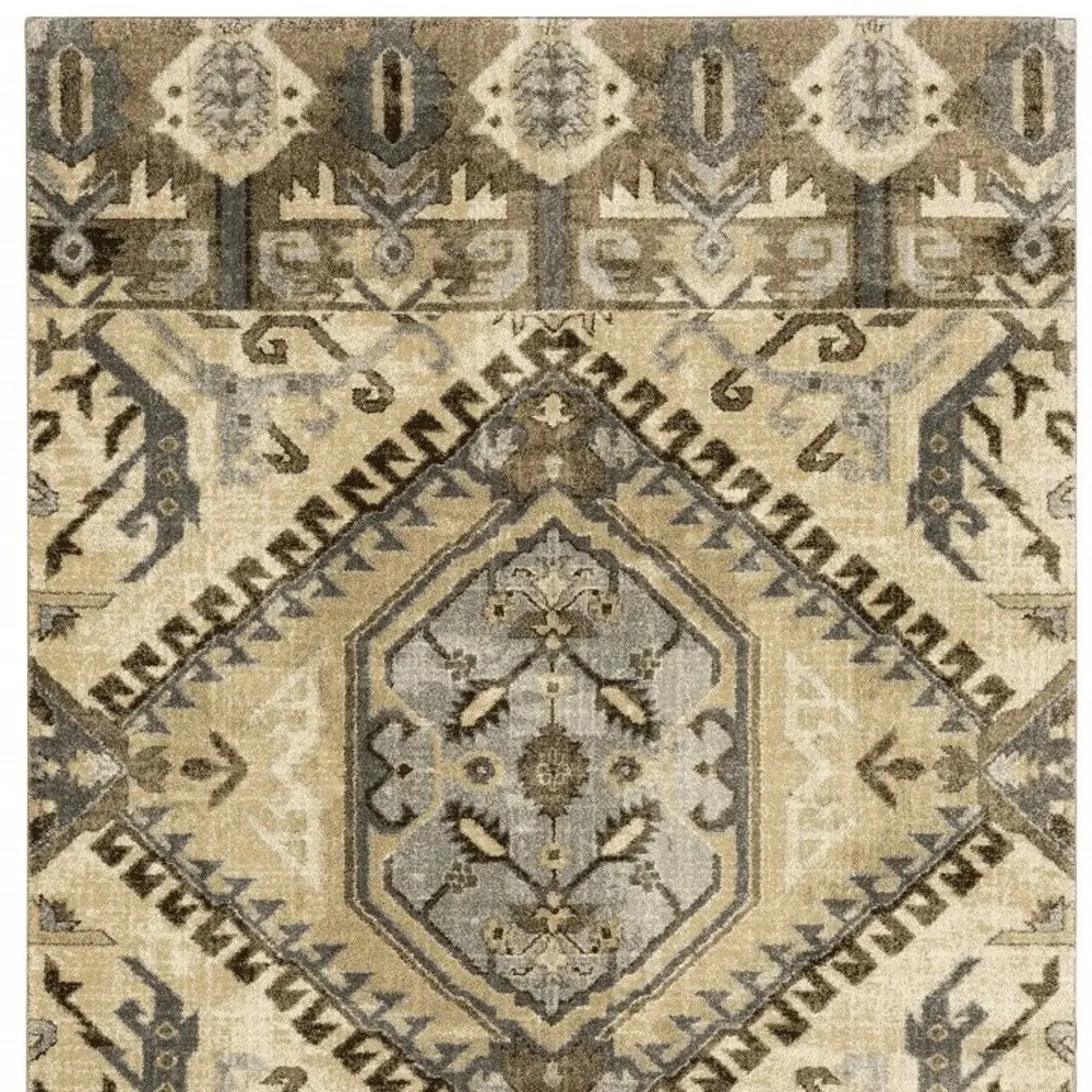 8' X 11' Tan And Gold Central Medallion Indoor Area Rug - Image 3