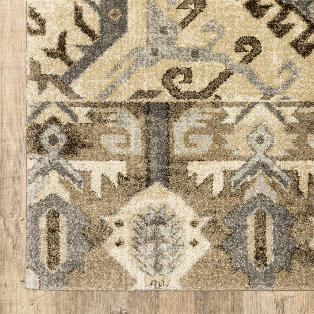 8' X 11' Tan And Gold Central Medallion Indoor Area Rug - Image 6