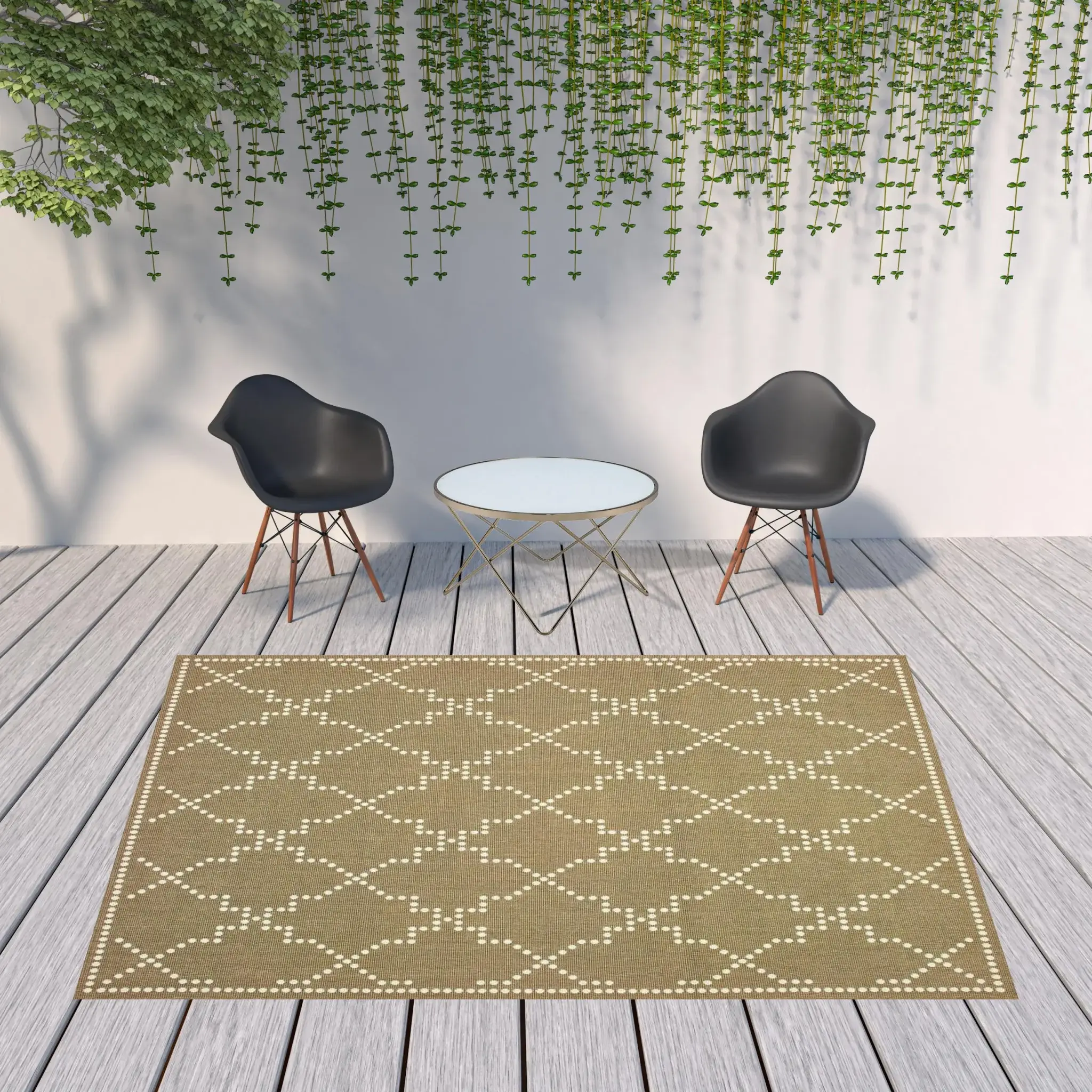 8' X 11' Tan Geometric Stain Resistant Indoor Outdoor Area Rug - Image 2
