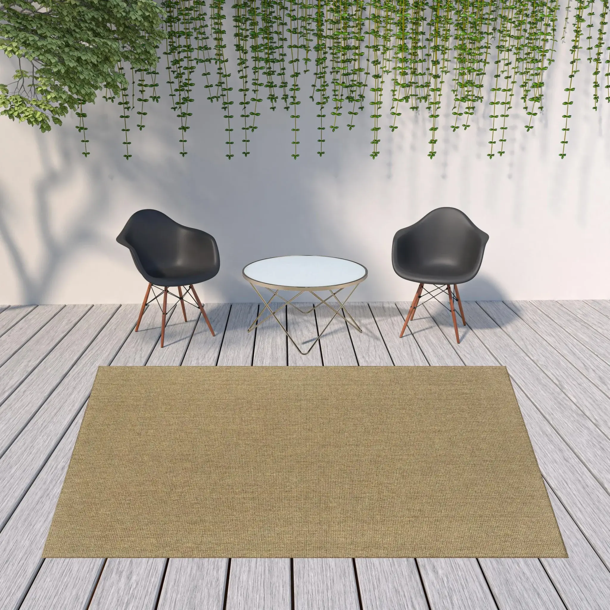 8' X 11' Tan Stain Resistant Indoor Outdoor Area Rug - Image 2