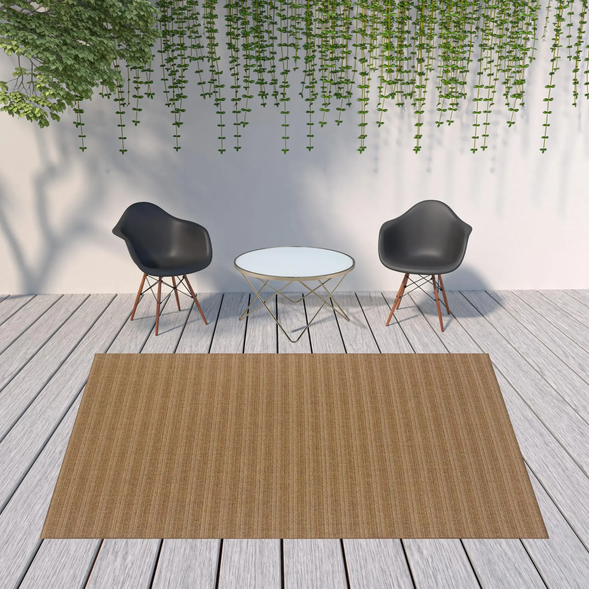 8' X 11' Tan Striped Stain Resistant Indoor Outdoor Area Rug - Image 2