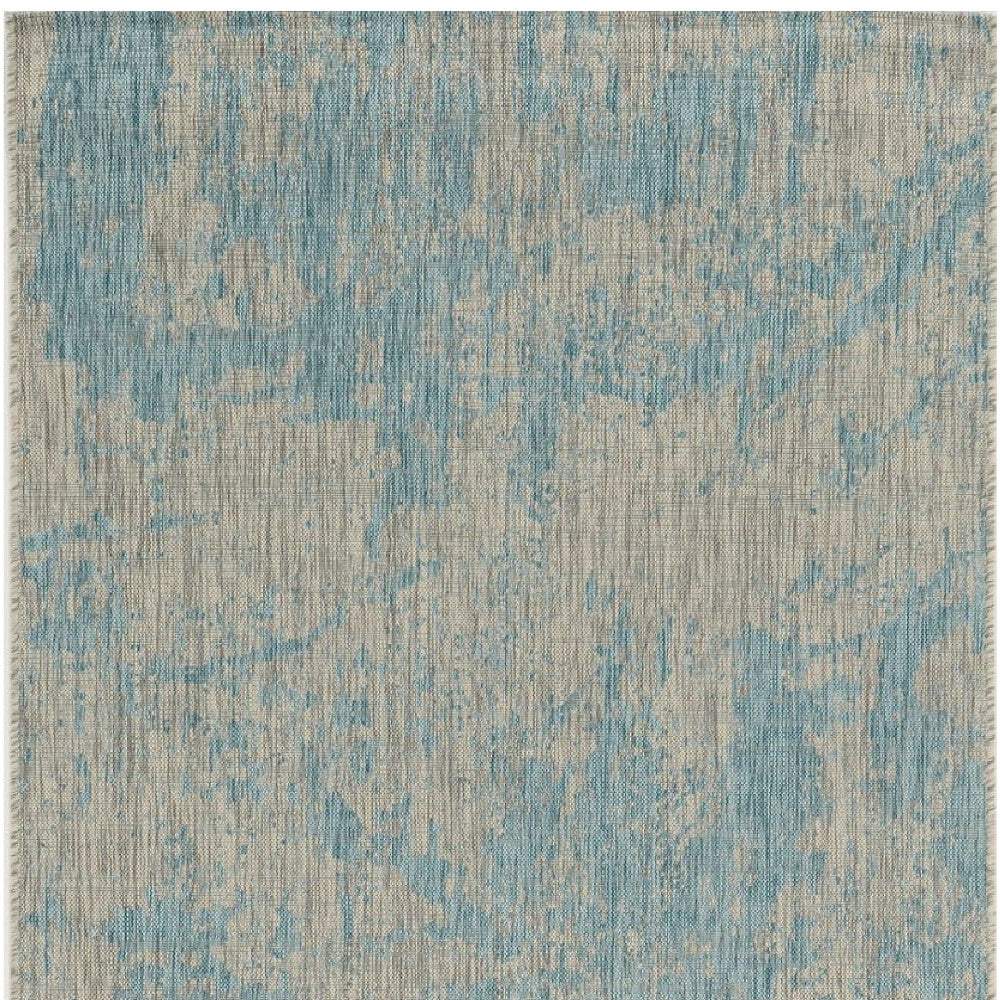 8' X 11' Teal Machine Woven Abstract Strokes Indoor Outdoor Area Rug - Image 3