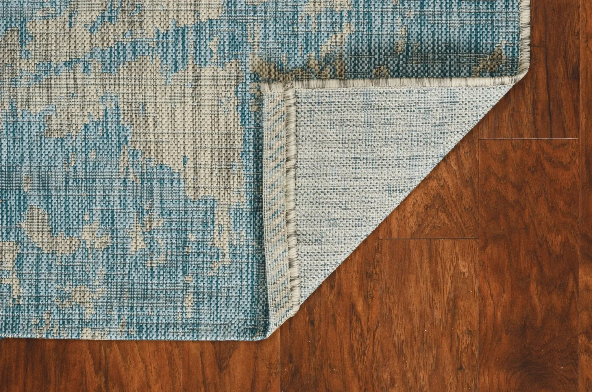 8' X 11' Teal Machine Woven Abstract Strokes Indoor Outdoor Area Rug - Image 5