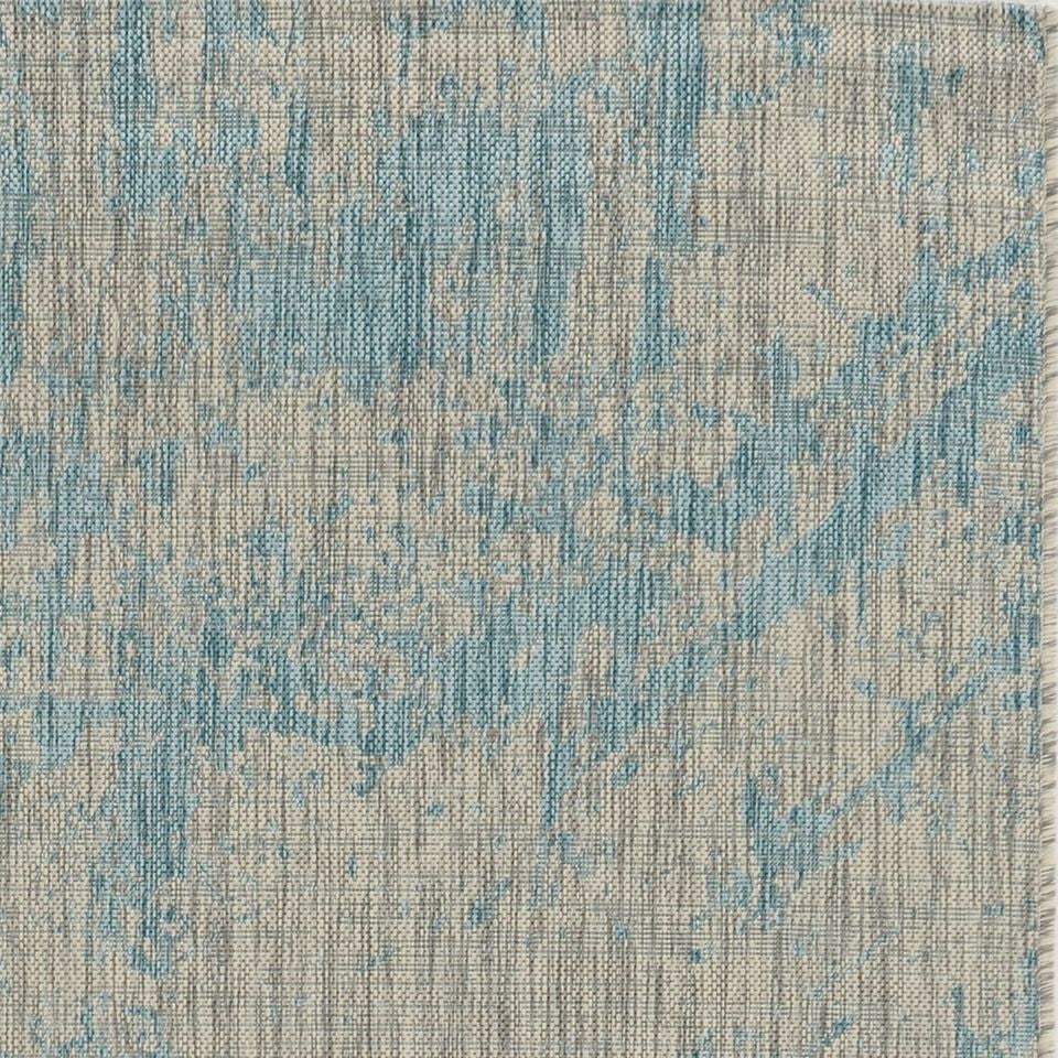 8' X 11' Teal Machine Woven Abstract Strokes Indoor Outdoor Area Rug - Image 7