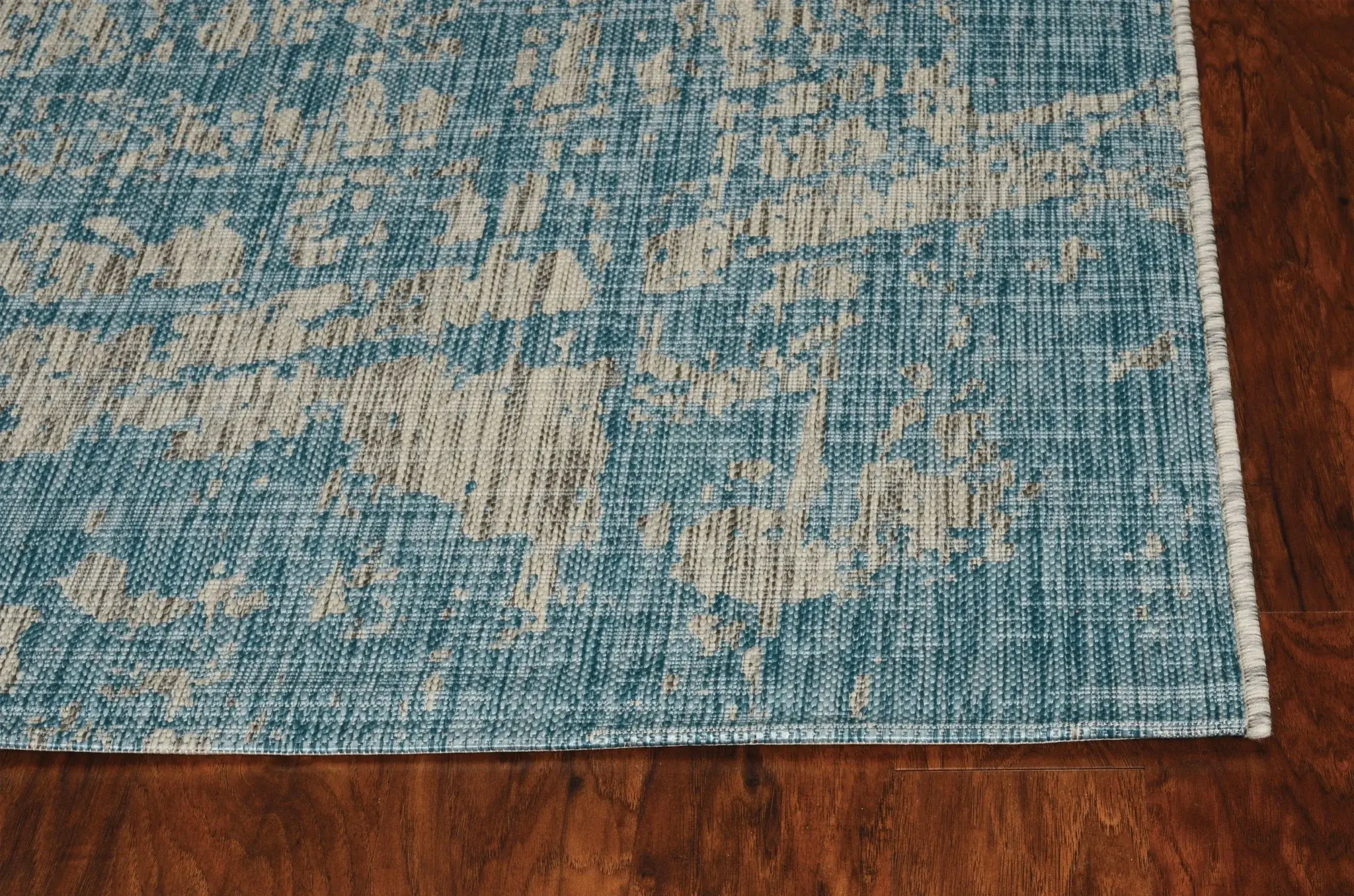 8' X 11' Teal Machine Woven Abstract Strokes Indoor Outdoor Area Rug - Image 8