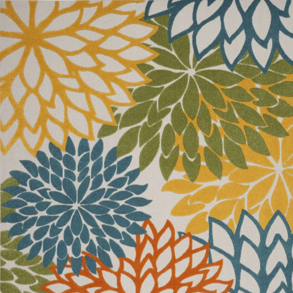 8' X 11' Turquoise Floral Non Skid Indoor Outdoor Area Rug - Image 3