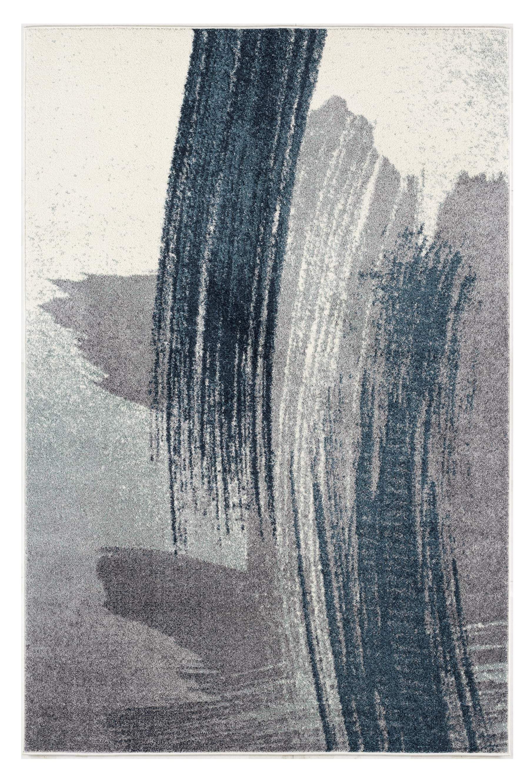 8' X 11' White And Blue Abstract Strokes Area Rug - Image 2