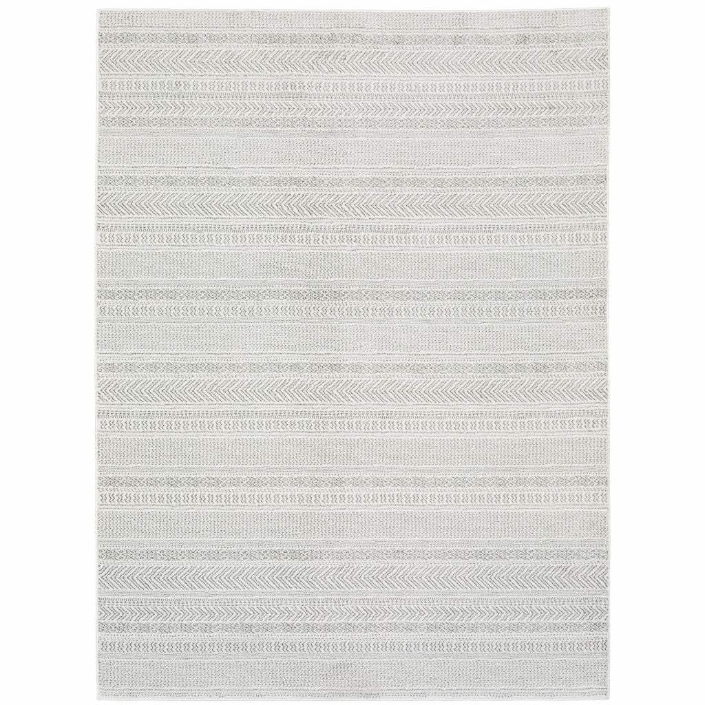 8' X 11' White And Grey Geometric Power Loom Stain Resistant Area Rug - Image 2