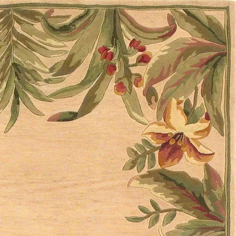 8' X 11'  Wool Ivory Tropical Greenery Area Rug - Image 2